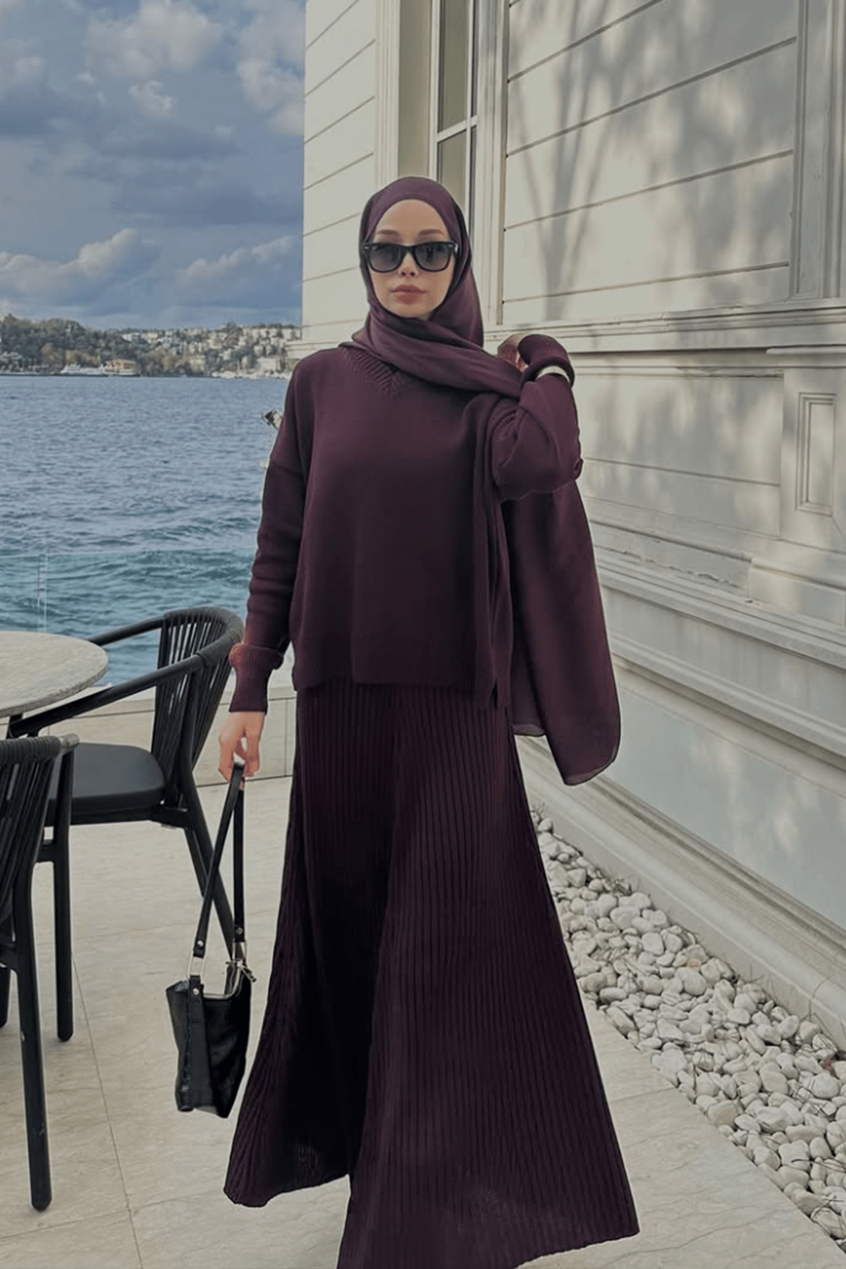 Şuranur Bilgin's Choice: Ribbed Knit Skirt Set Damson