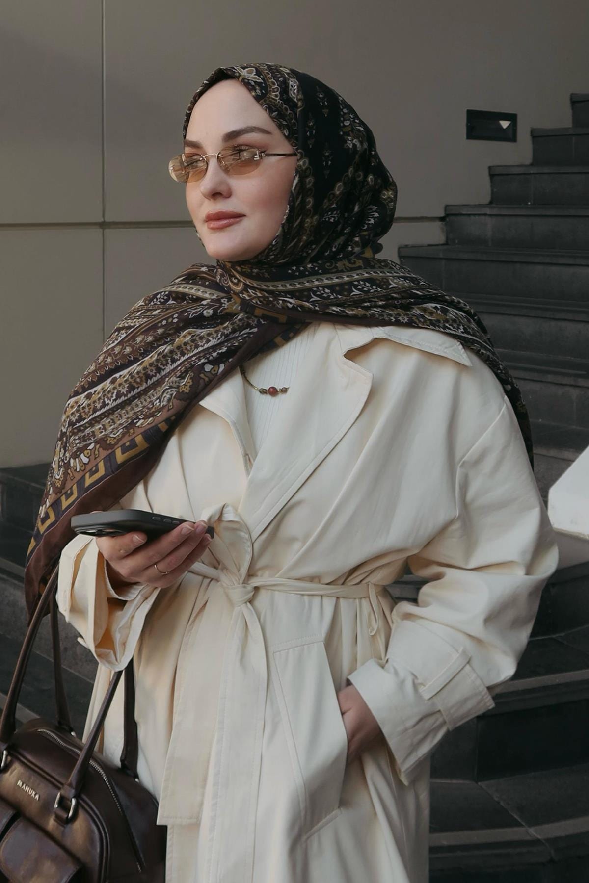 Aleyna Atalar's Choice Breeze Early Silk Scarf Khaki