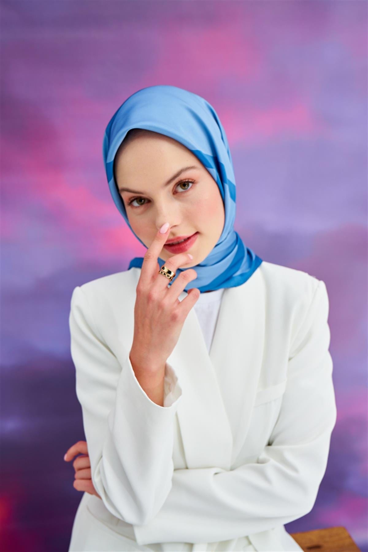 Amora Twill Square Scarf Blue