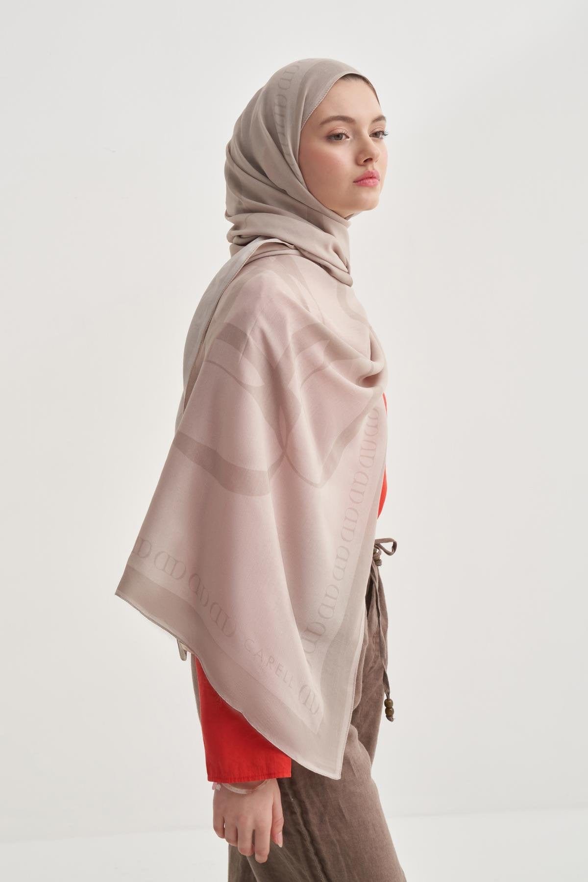 Aura Monogram Viscose Scarf Milk Coffee