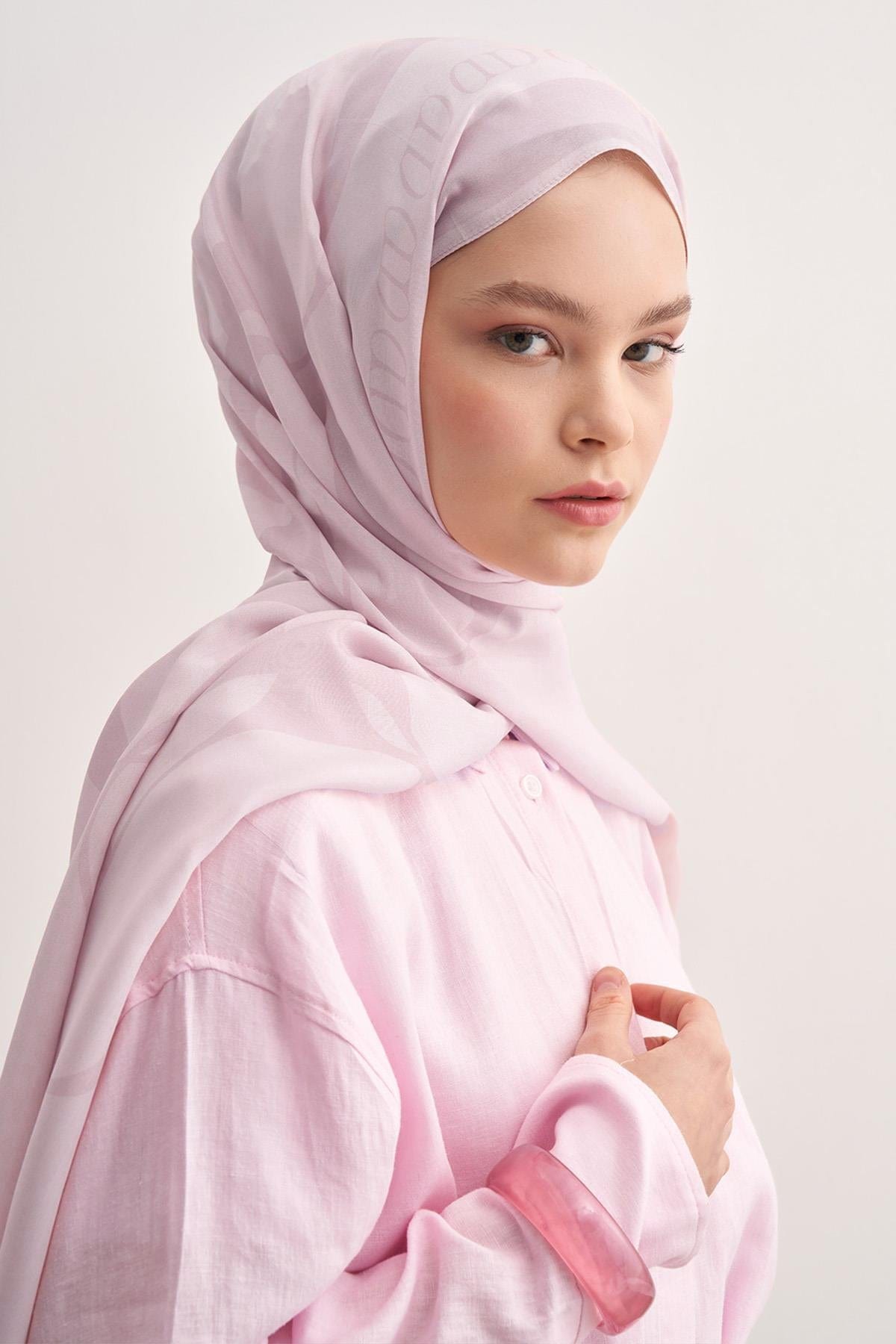 Aura Monogram Viscose Scarf Powder Pink