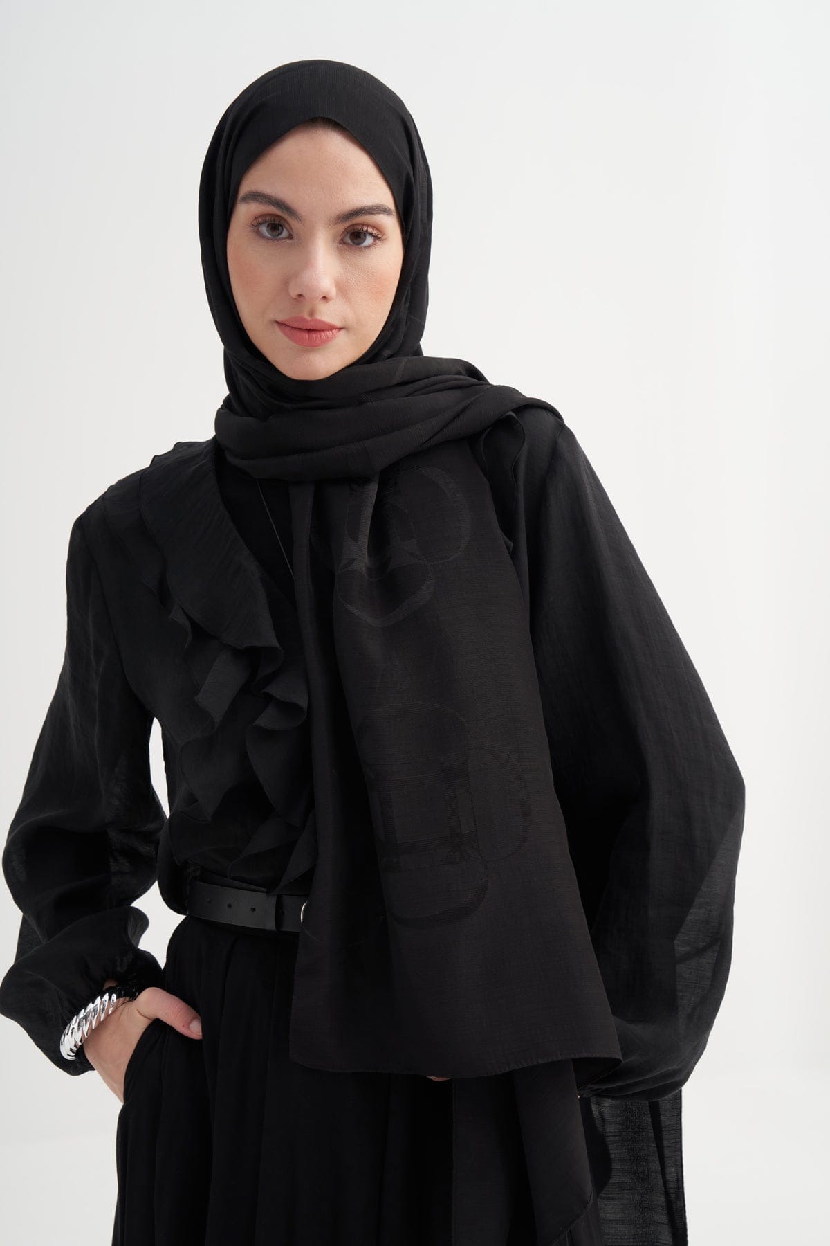 Aura Pattern Rina Viscose Scarf Black