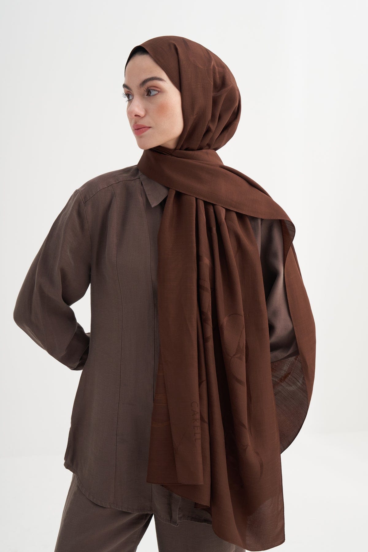 Aura Pattern Rina Viscose Scarf Dark Brown