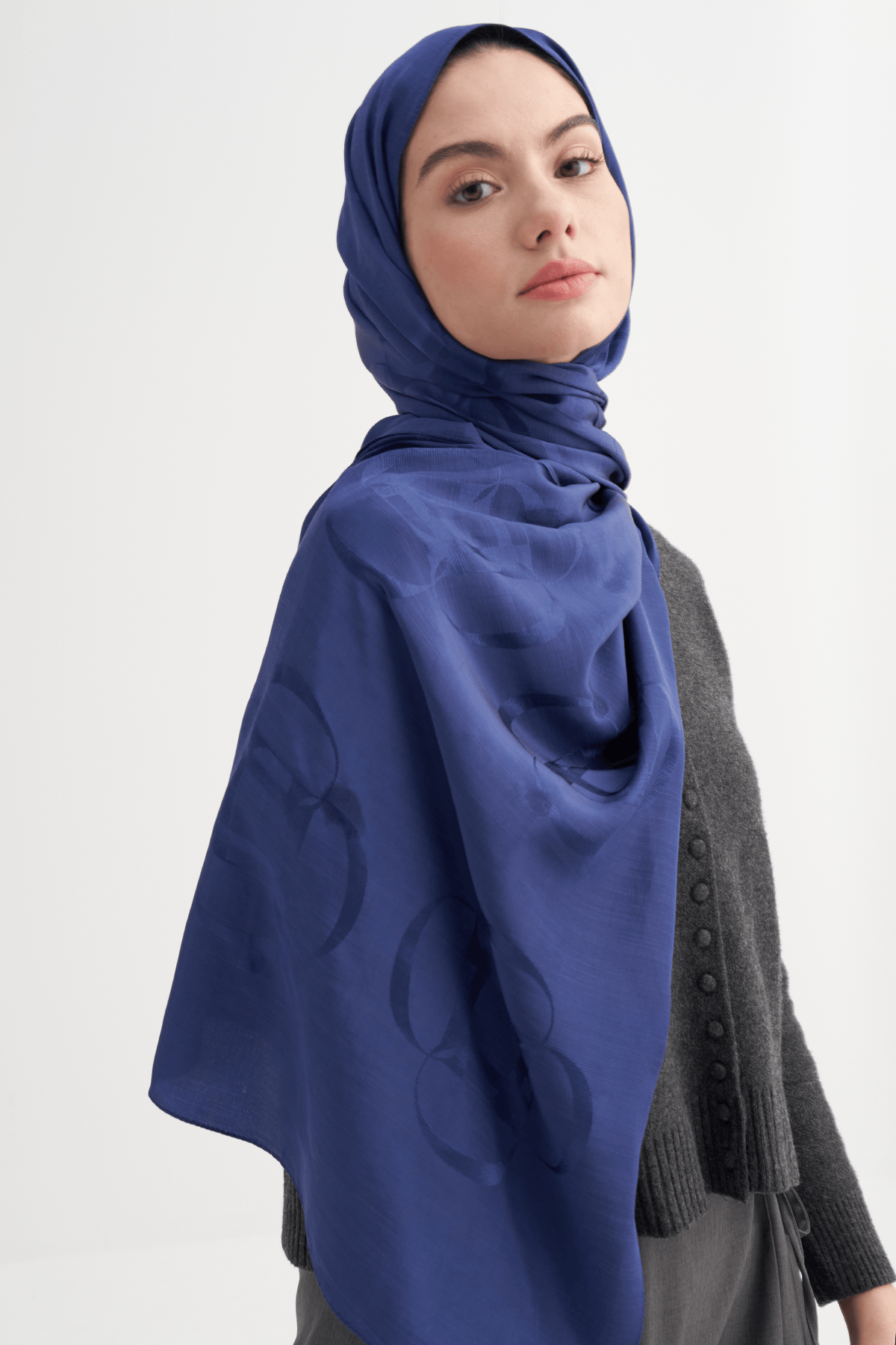 Aura Pattern Rina Viscose Scarf Deep Blue
