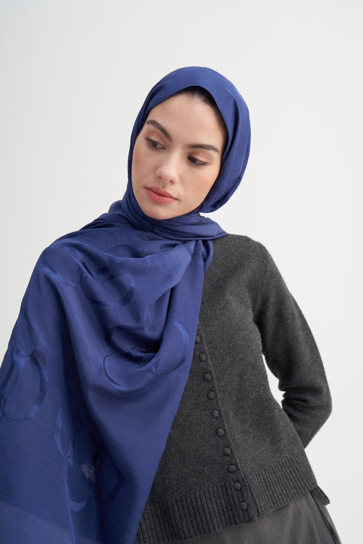 Aura Pattern Rina Viscose Scarf Deep Blue