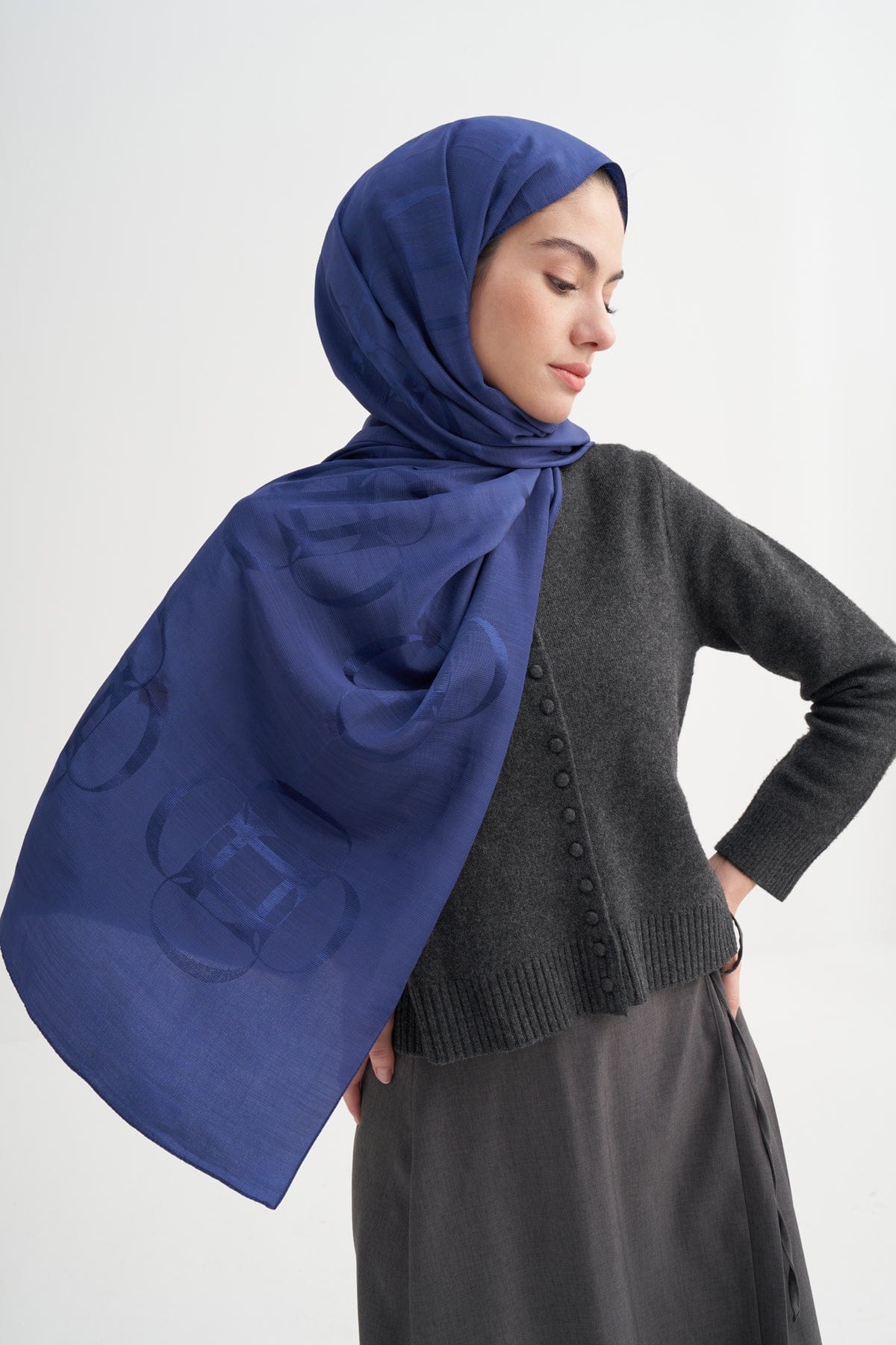 Aura Pattern Rina Viscose Scarf Deep Blue