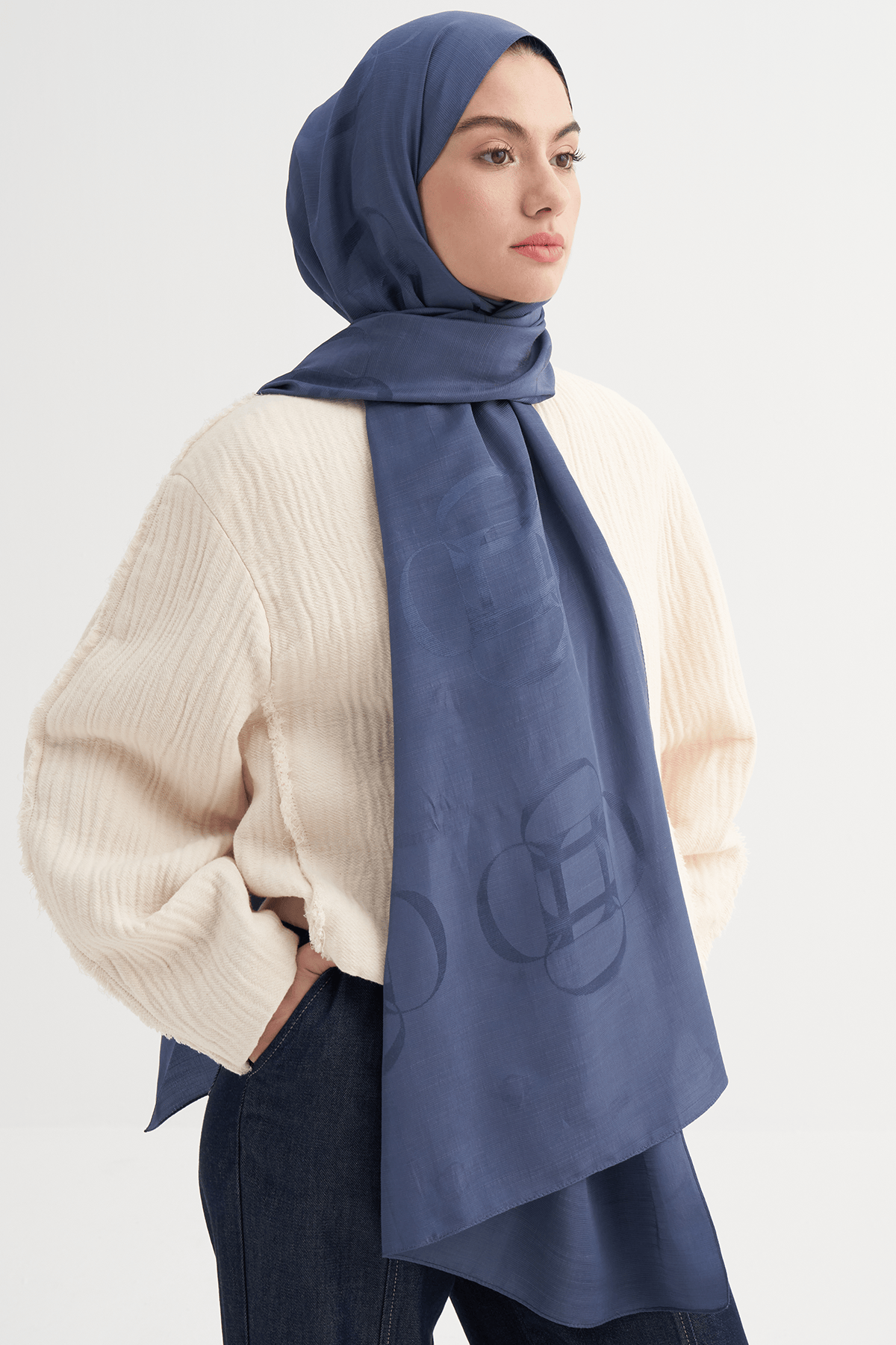 Aura Pattern Rina Viscose Scarf Denim Blue