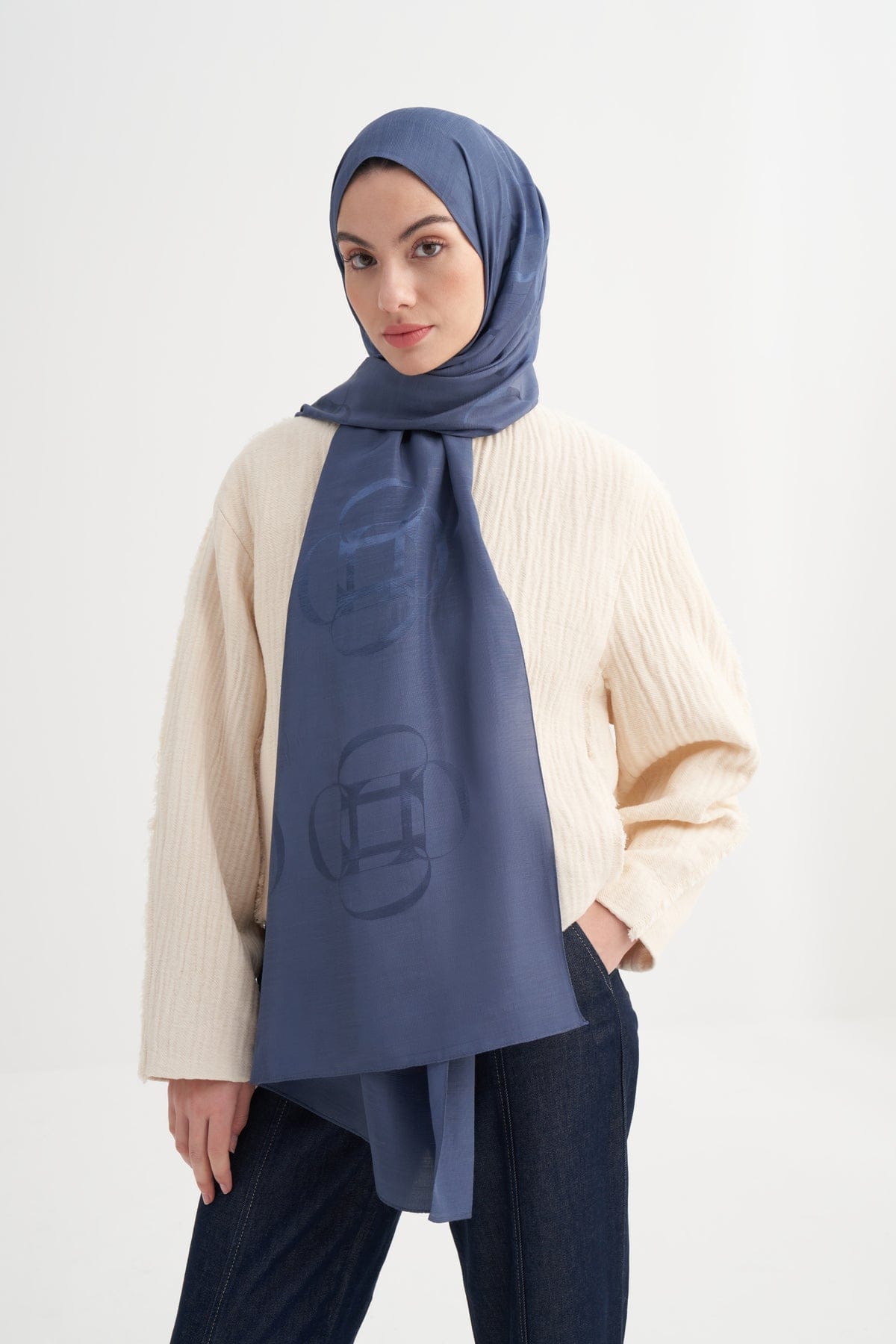 Aura Pattern Rina Viscose Scarf Denim Blue