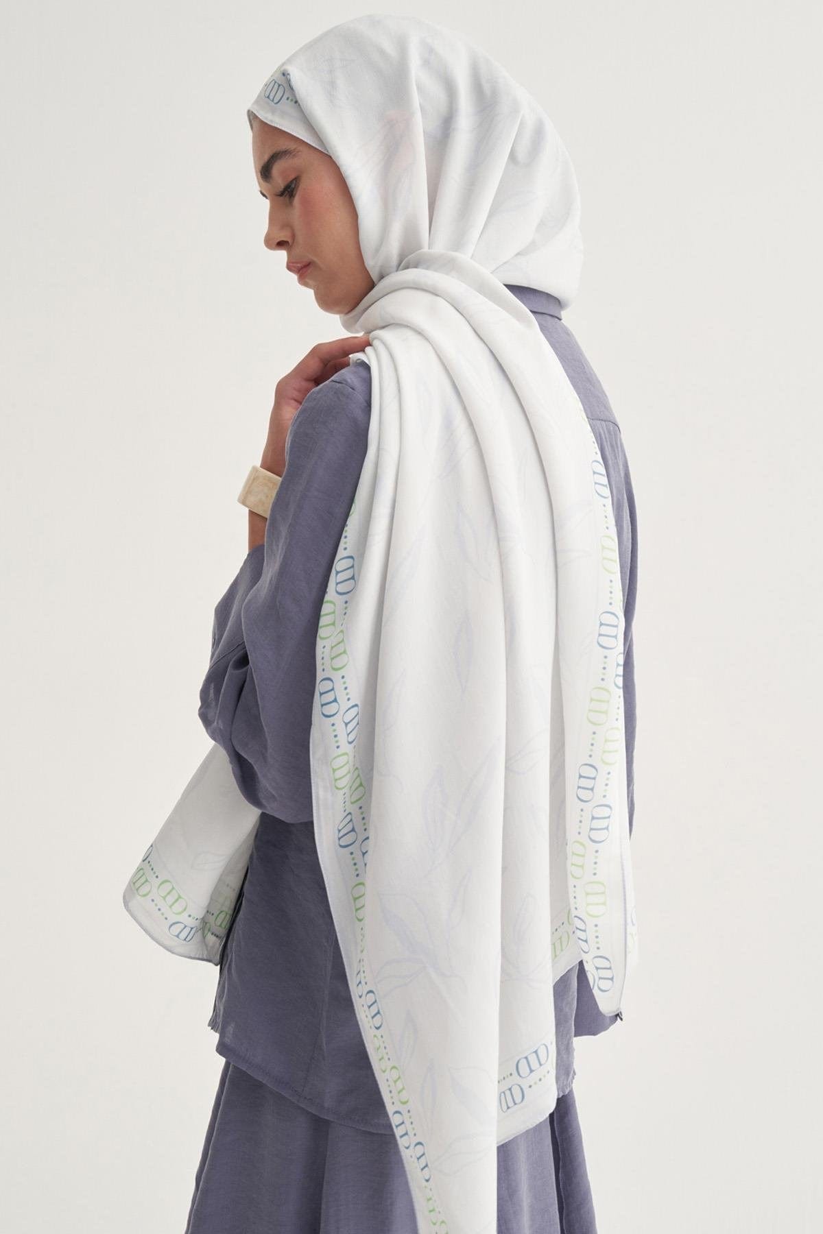 Aurella Monogram Viscose Scarf Soft Blue
