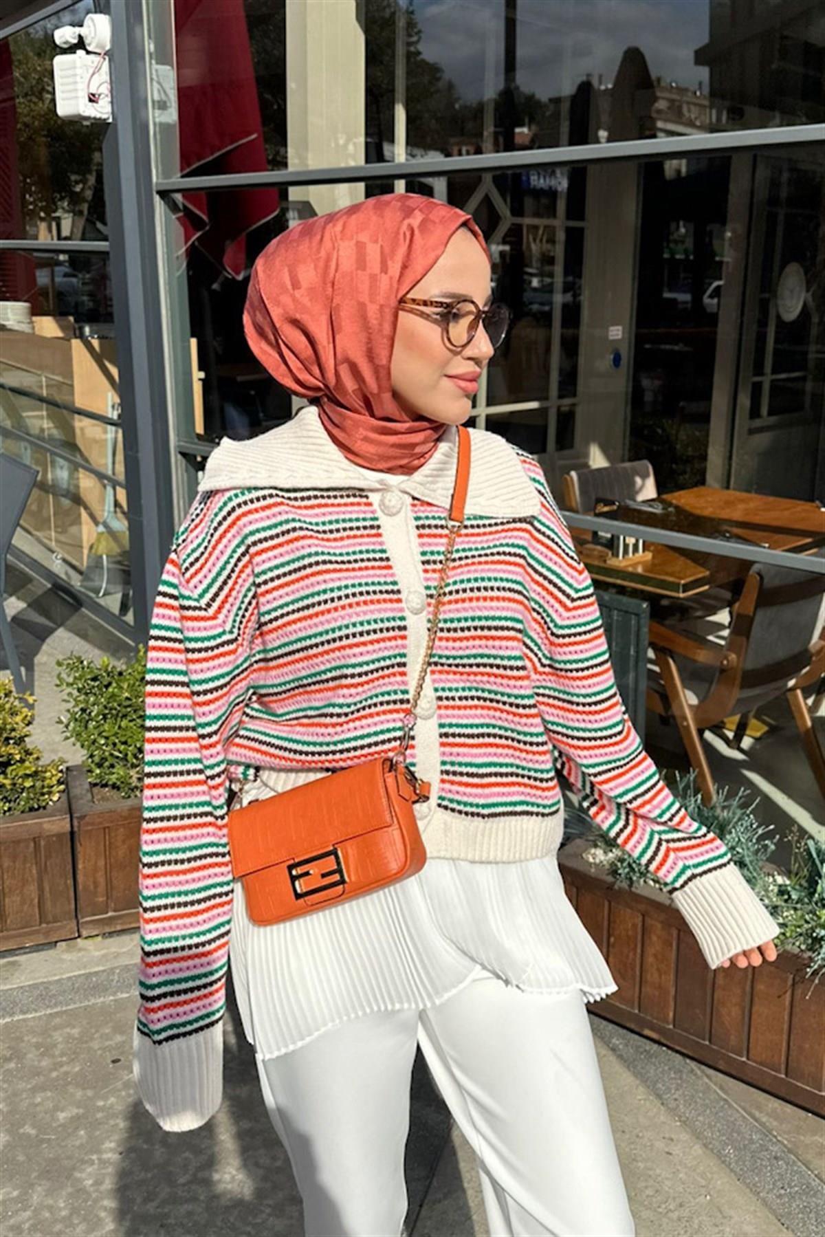 Betul Duman's Choice: Pinstripe Jacquard Italian Silk Scarf Tile