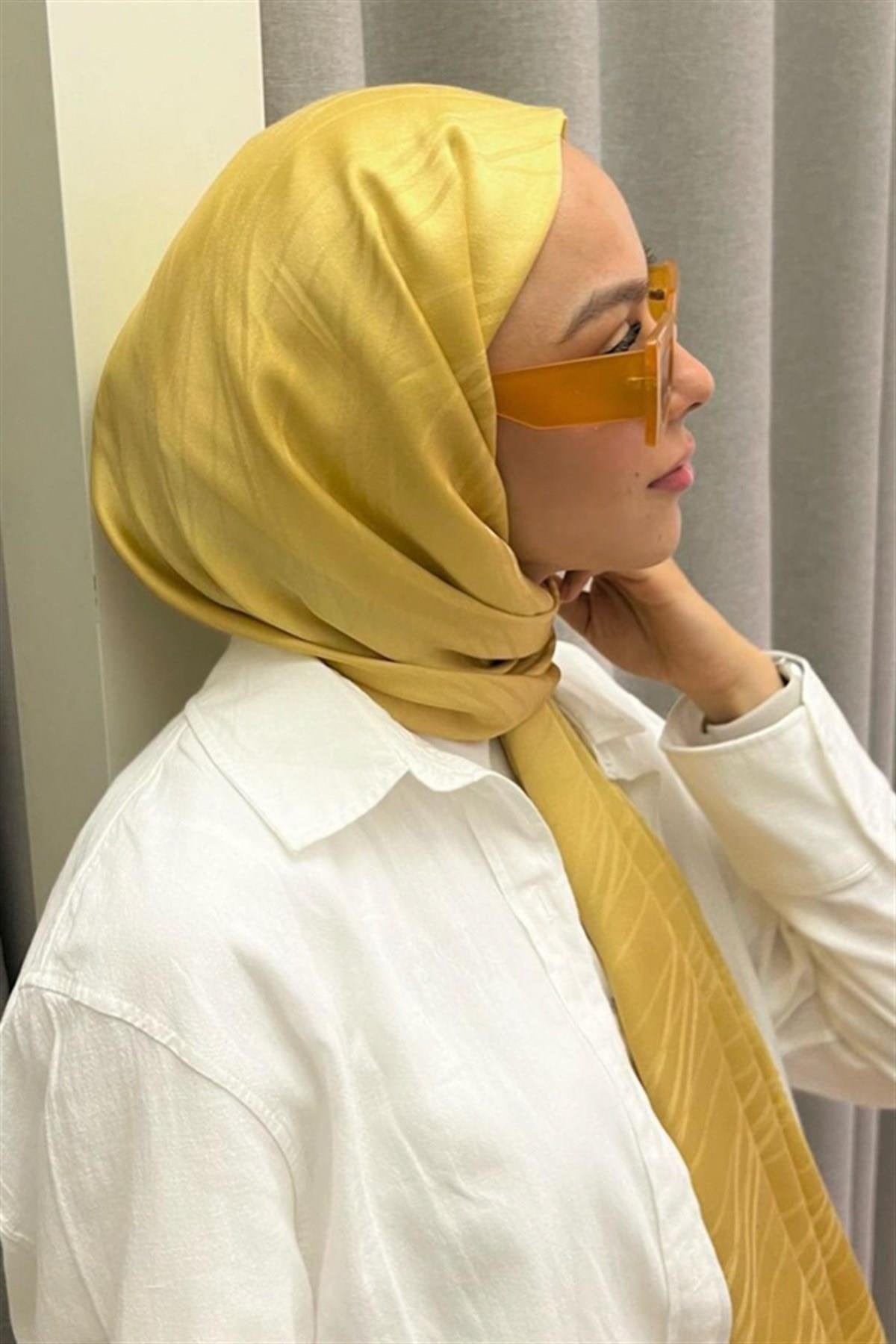 Beyza Karam's Choice:Symmetric Jacquard Italian Silk Scarf Mustard