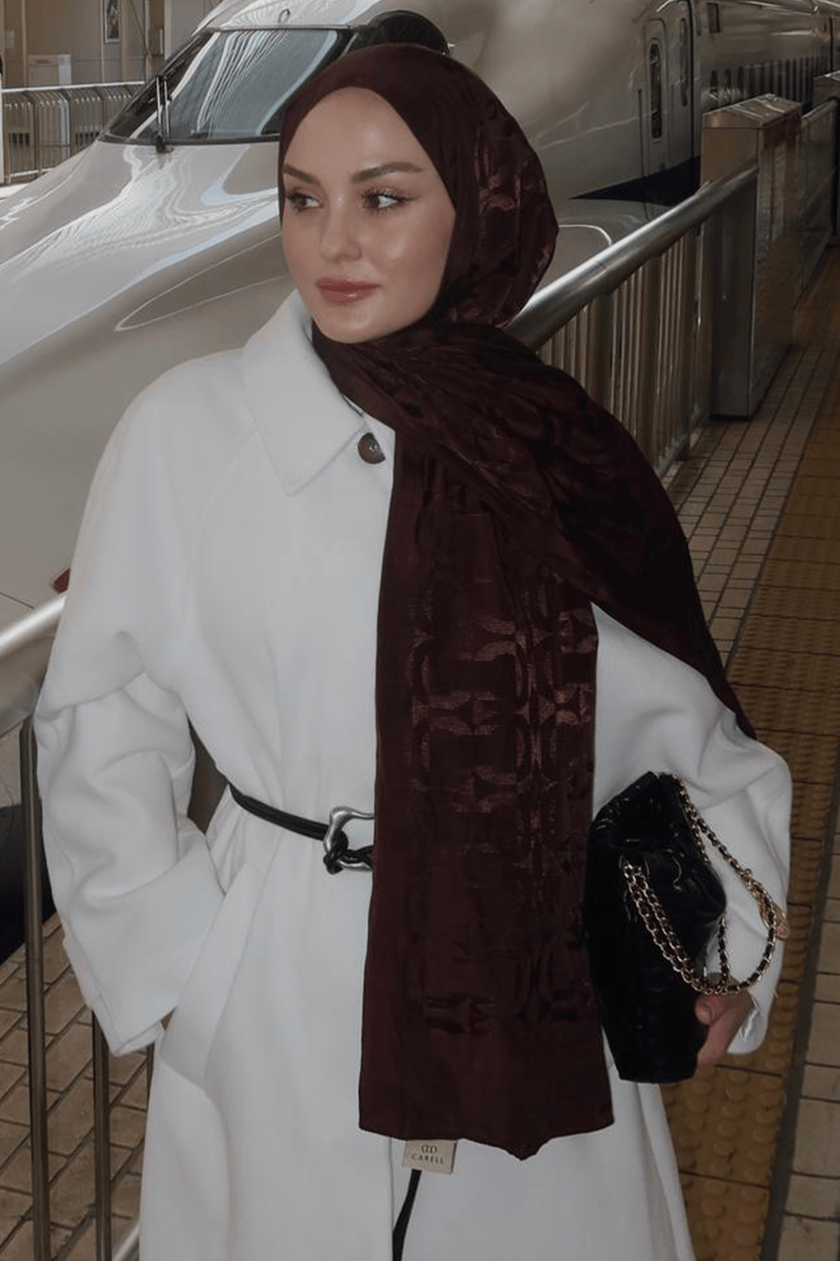 Blok Pattern Rina Viscose Scarf Dark Brown