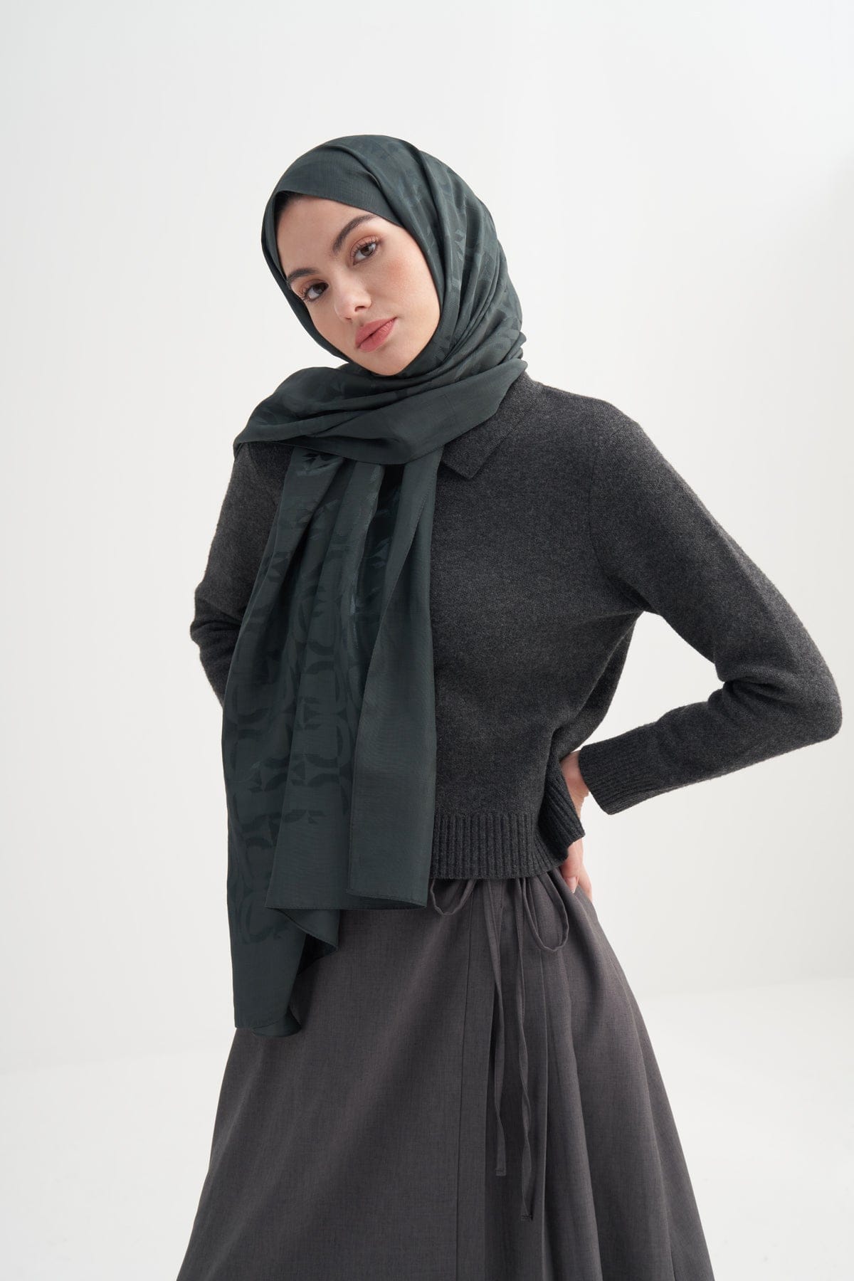 Blok Pattern Rina Viscose Scarf Emerald