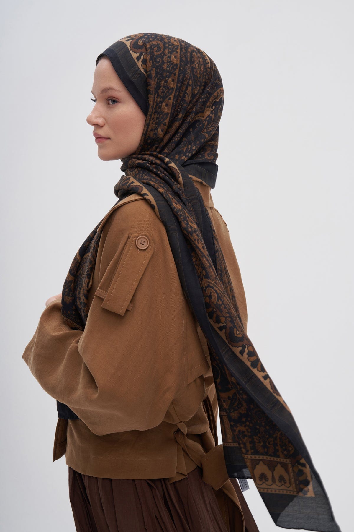 Breeze Early Silk Scarf Bitter Coffee