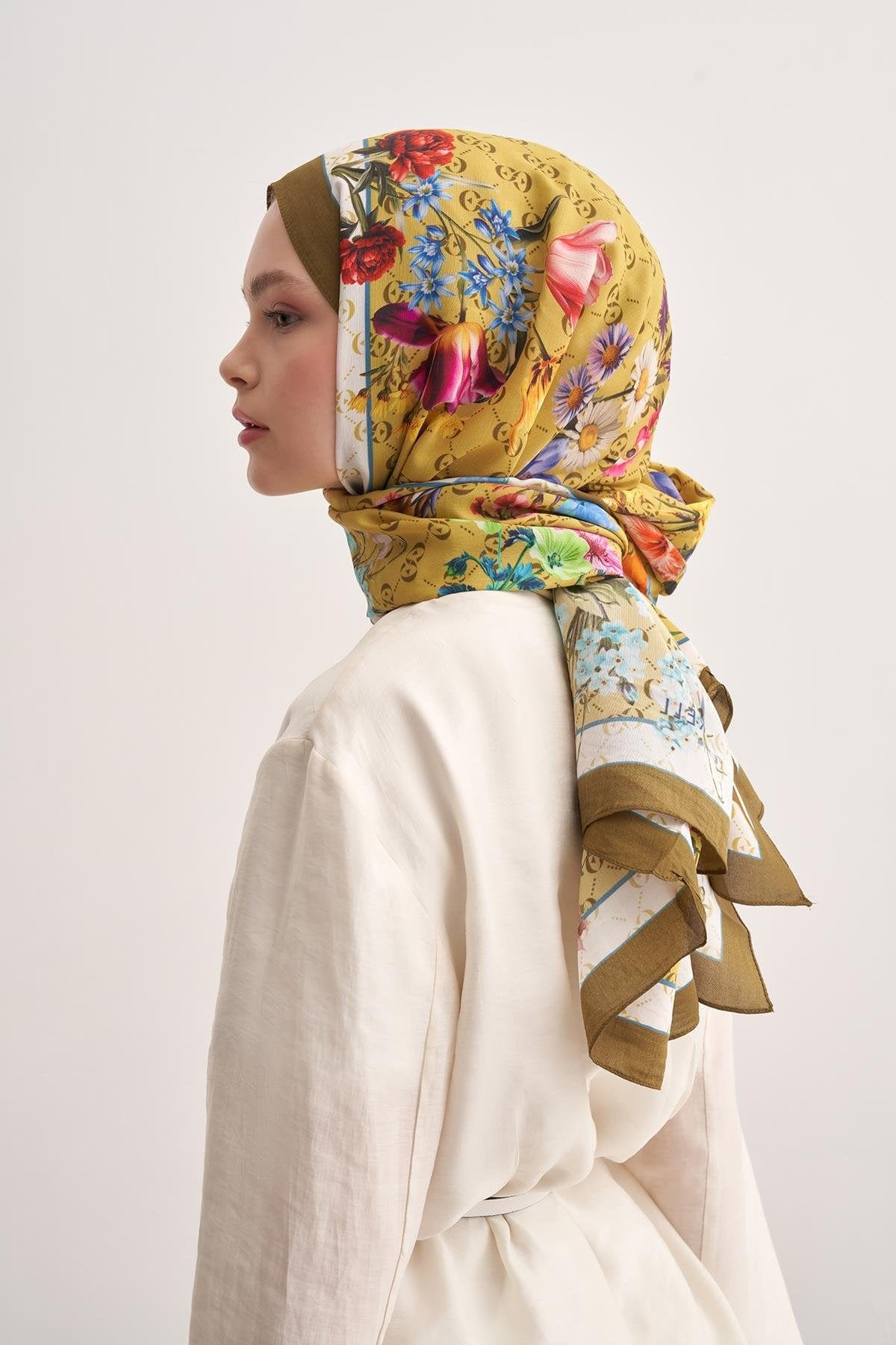 C Monogram Viscose Scarf Mustard