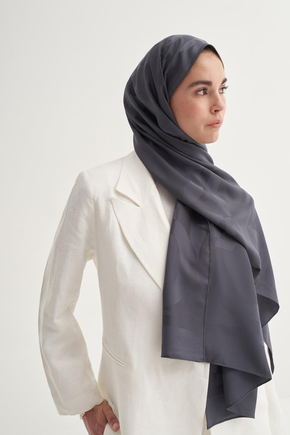 C Pattern Monogram Cotton Silk Scarf Anthracite