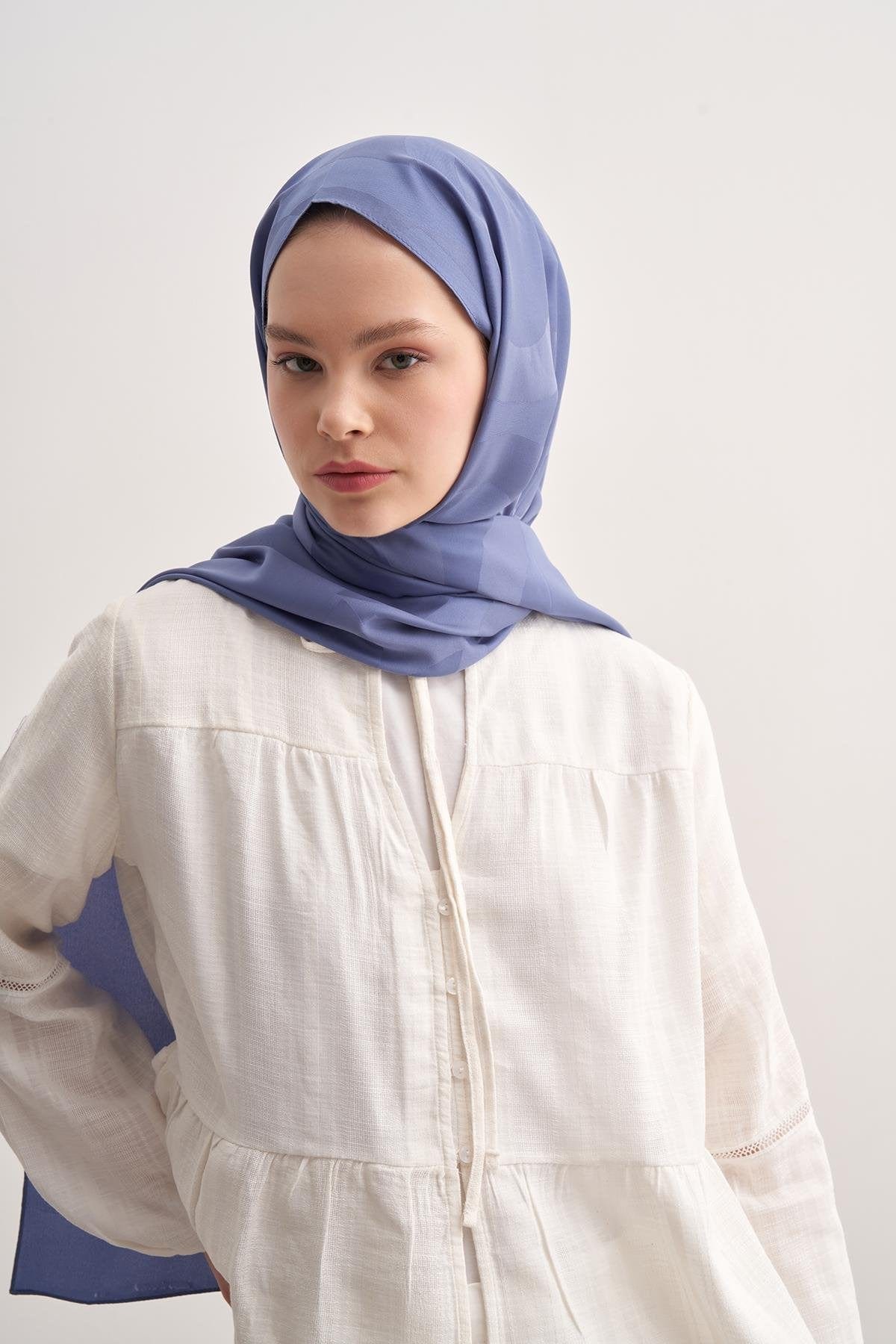 C Pattern Monogram Cotton Silk Scarf Denim Blue