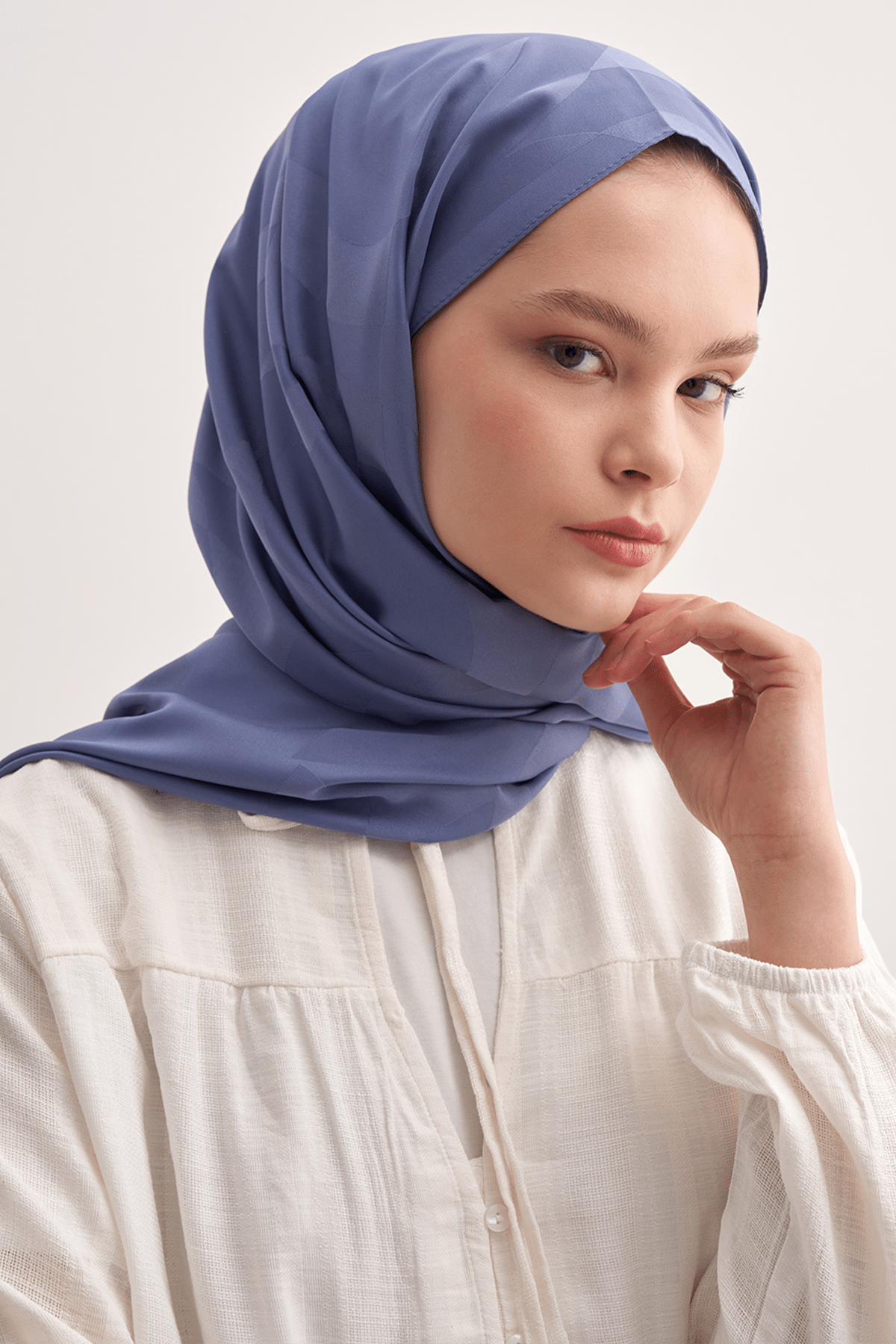 C Pattern Monogram Cotton Silk Scarf Denim Blue
