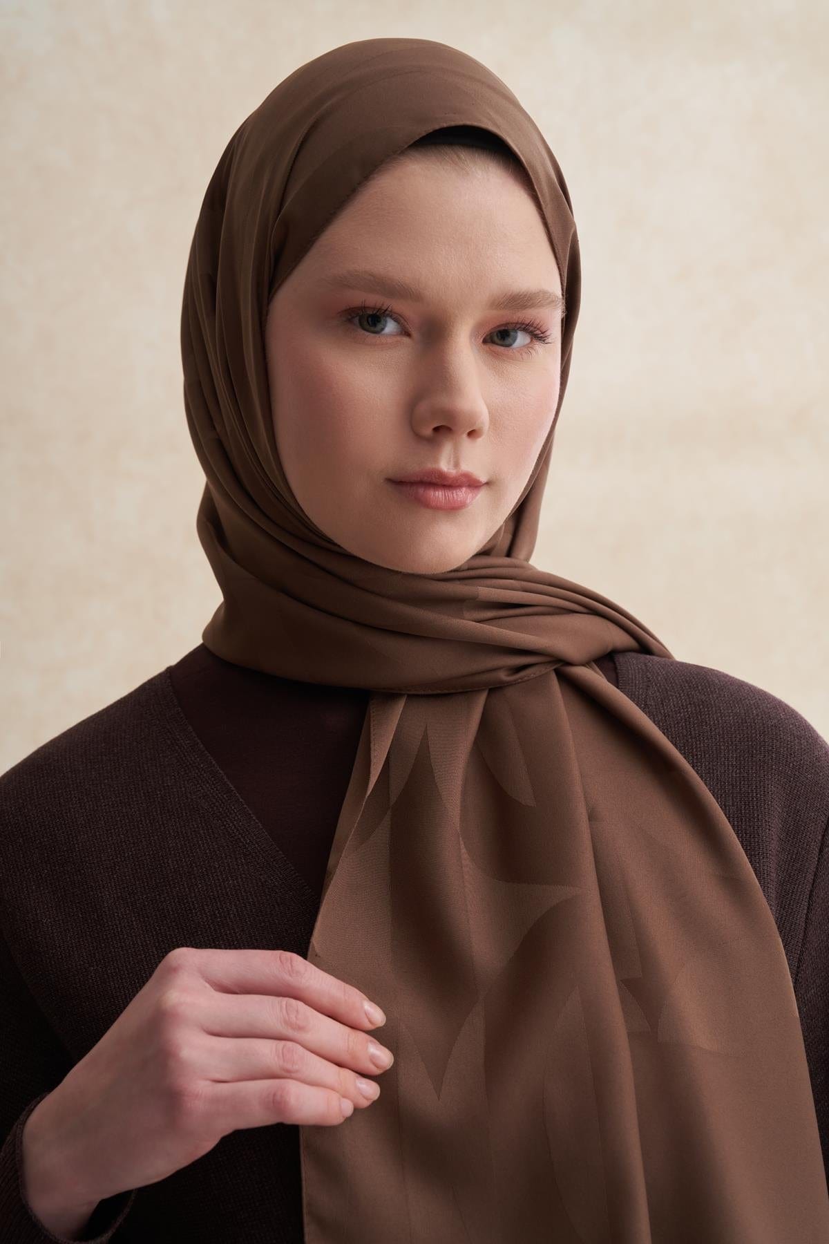 C Pattern Monogram Cotton Silk Scarf Dusty Brown