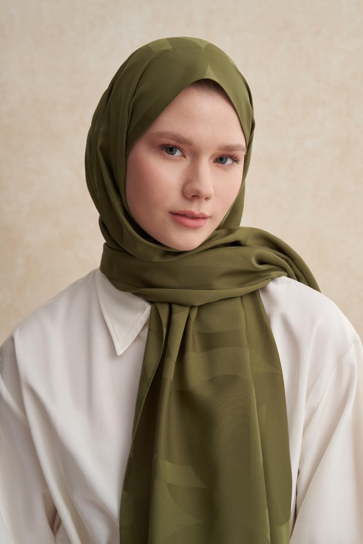 C Pattern Monogram Cotton Silk Scarf Olive Green