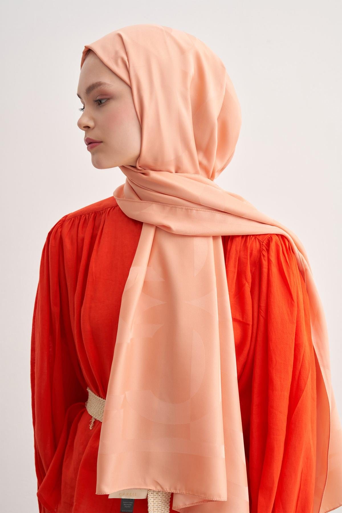 C Pattern Monogram Cotton Silk Scarf Salmon