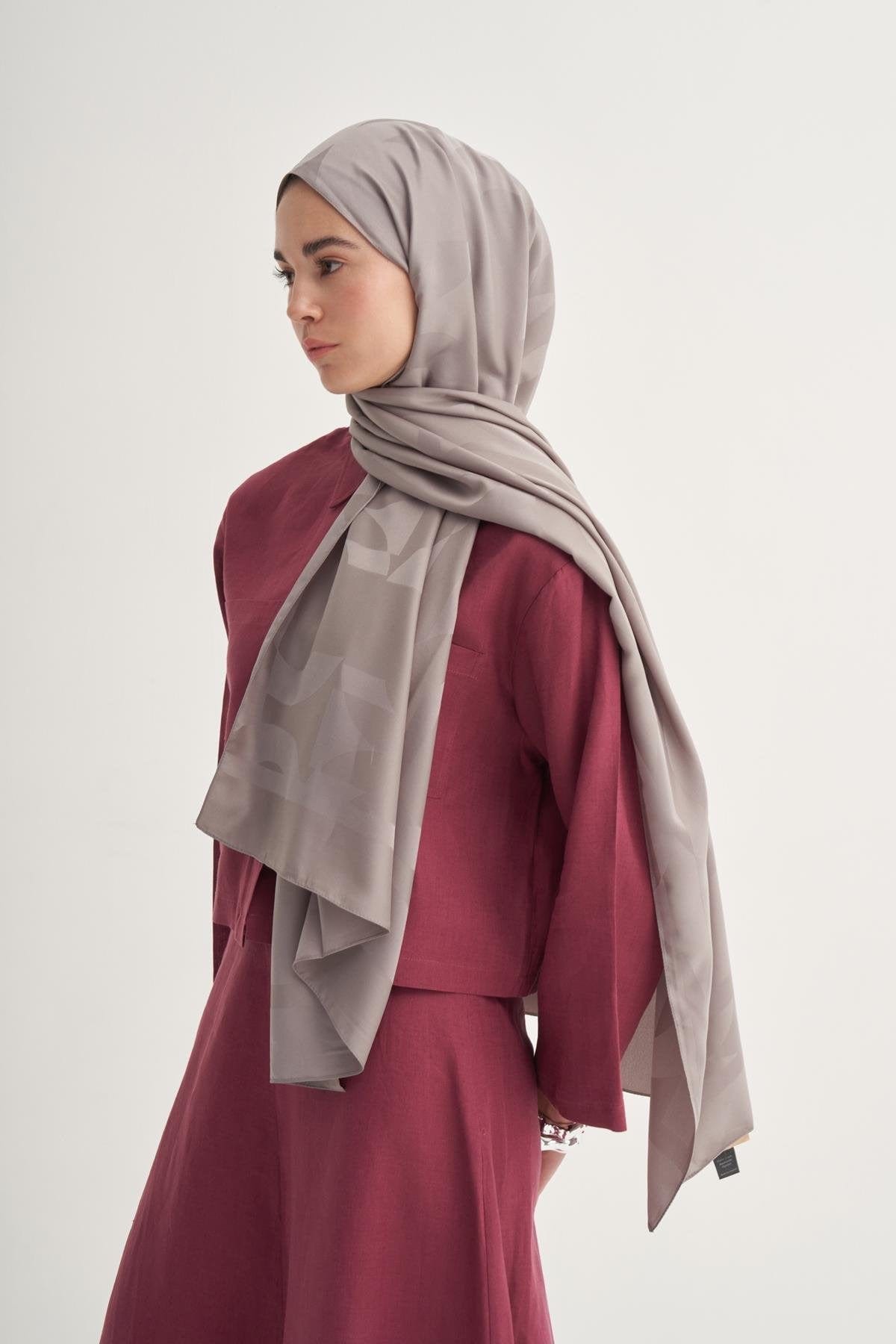 C Pattern Monogram Cotton Silk Scarf Smoky Gri