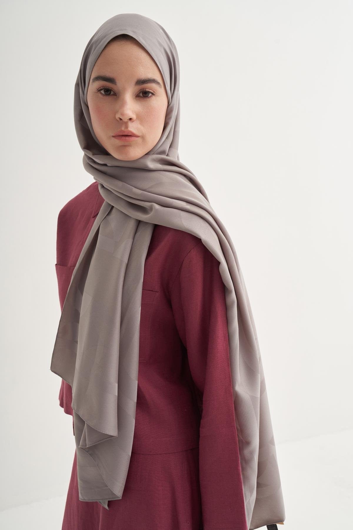 C Pattern Monogram Cotton Silk Scarf Smoky Gri
