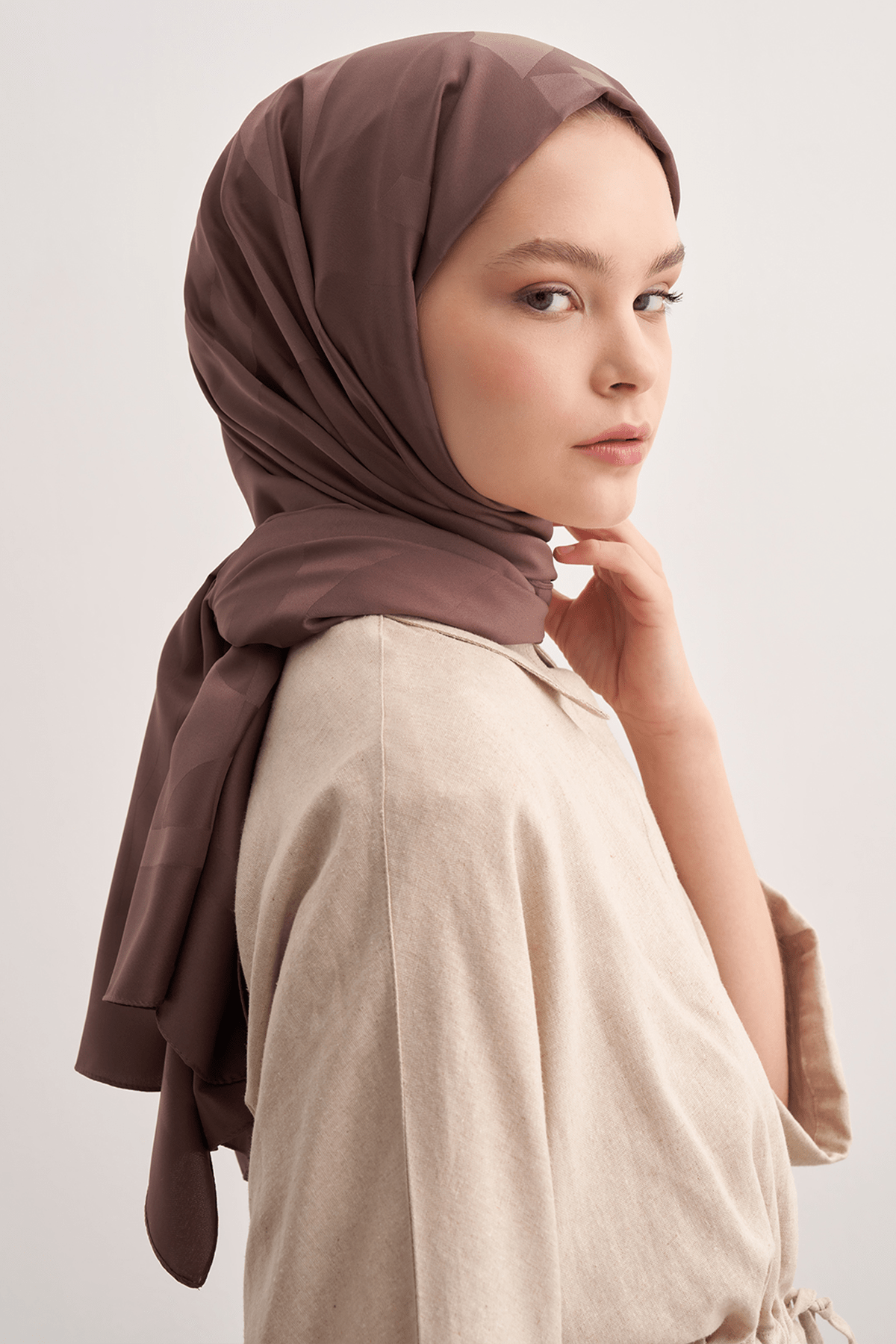 C Pattern Monogram Cotton Silk Scarf Soft Brown