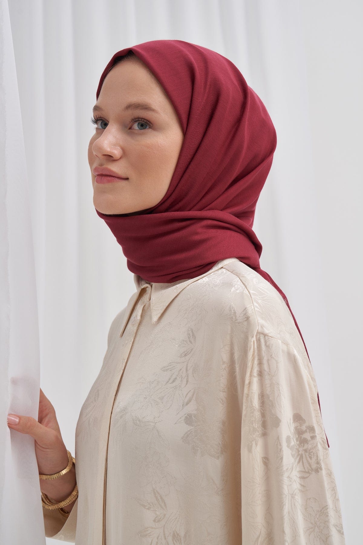 Chantouk Reversible Silk Scarf Burgundy
