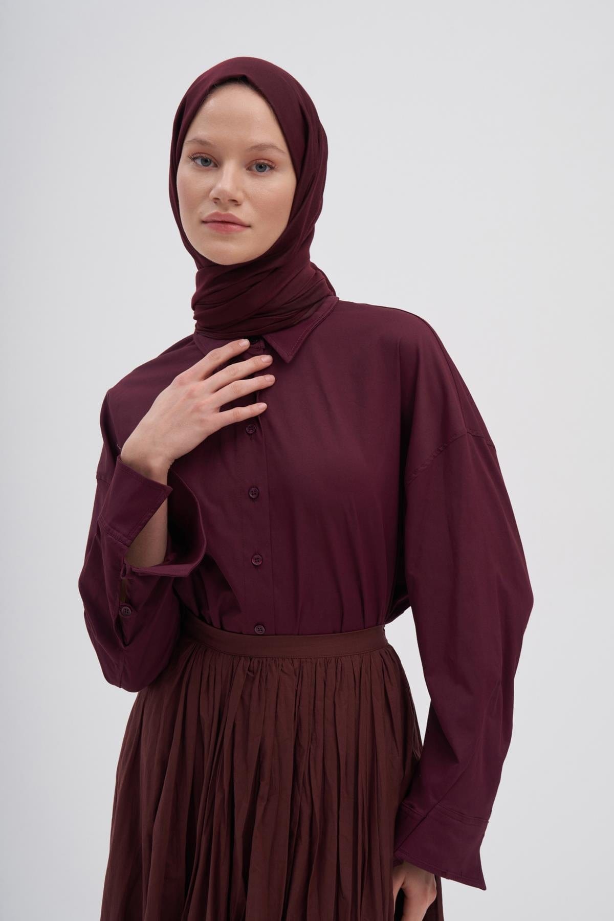 Chantouk Reversible Silk Scarf Dark Burgundy