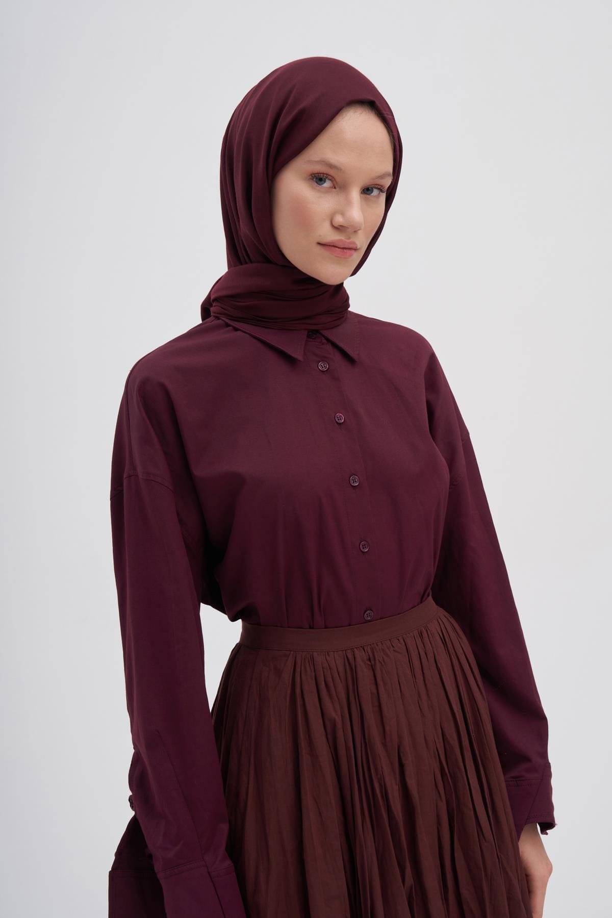 Chantouk Reversible Silk Scarf Dark Burgundy