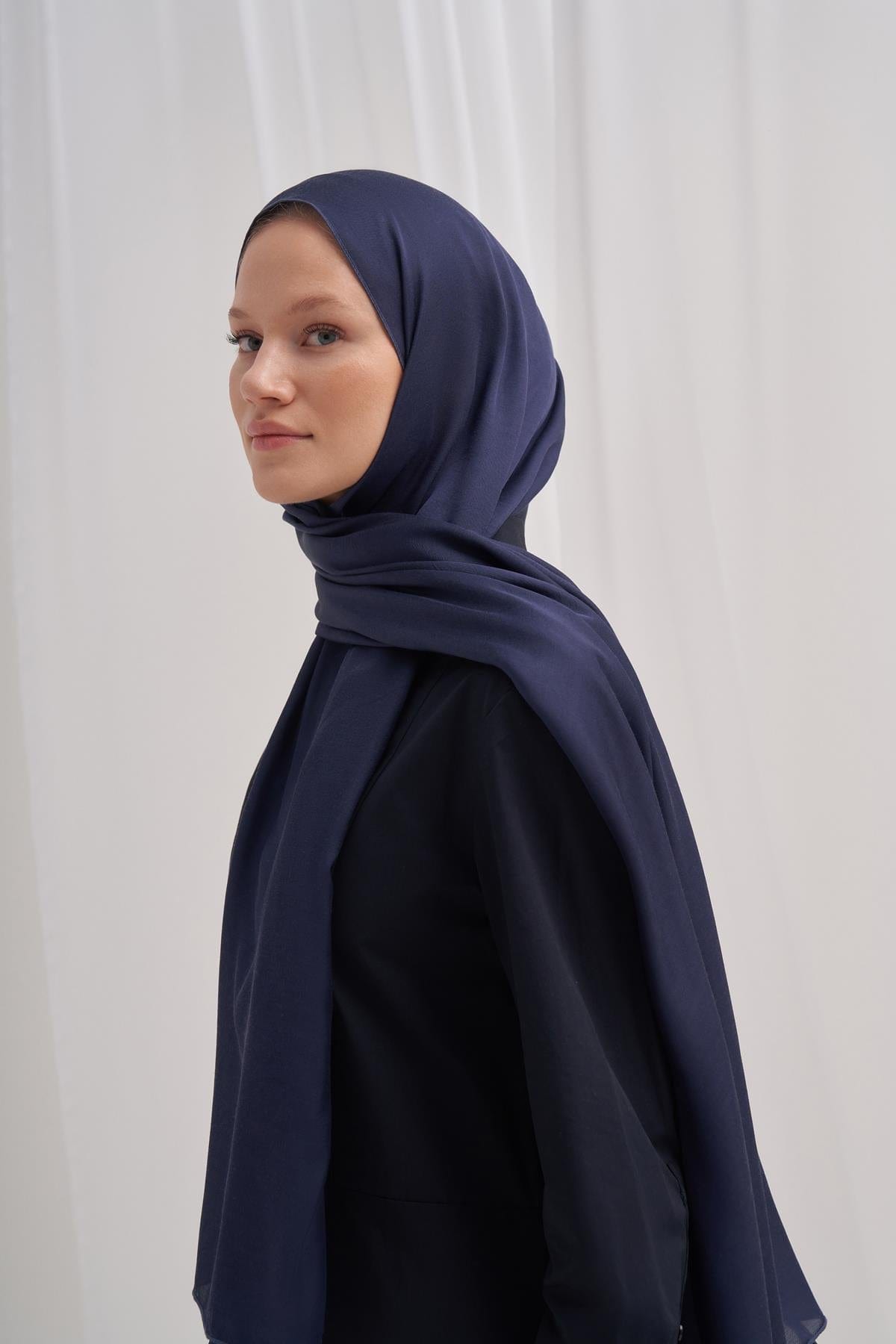 Chantouk Reversible Silk Scarf Dark Navy