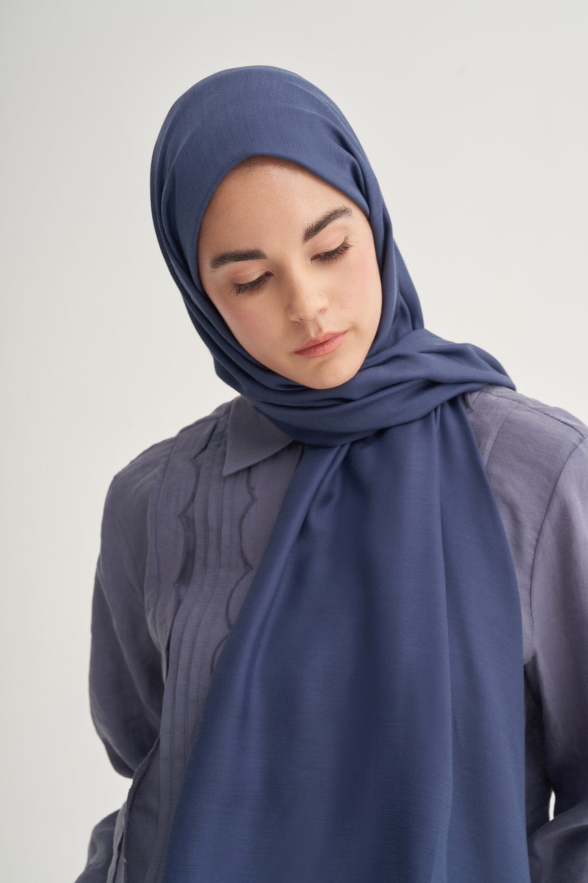 Chantouk Reversible Silk Scarf Deep Blue