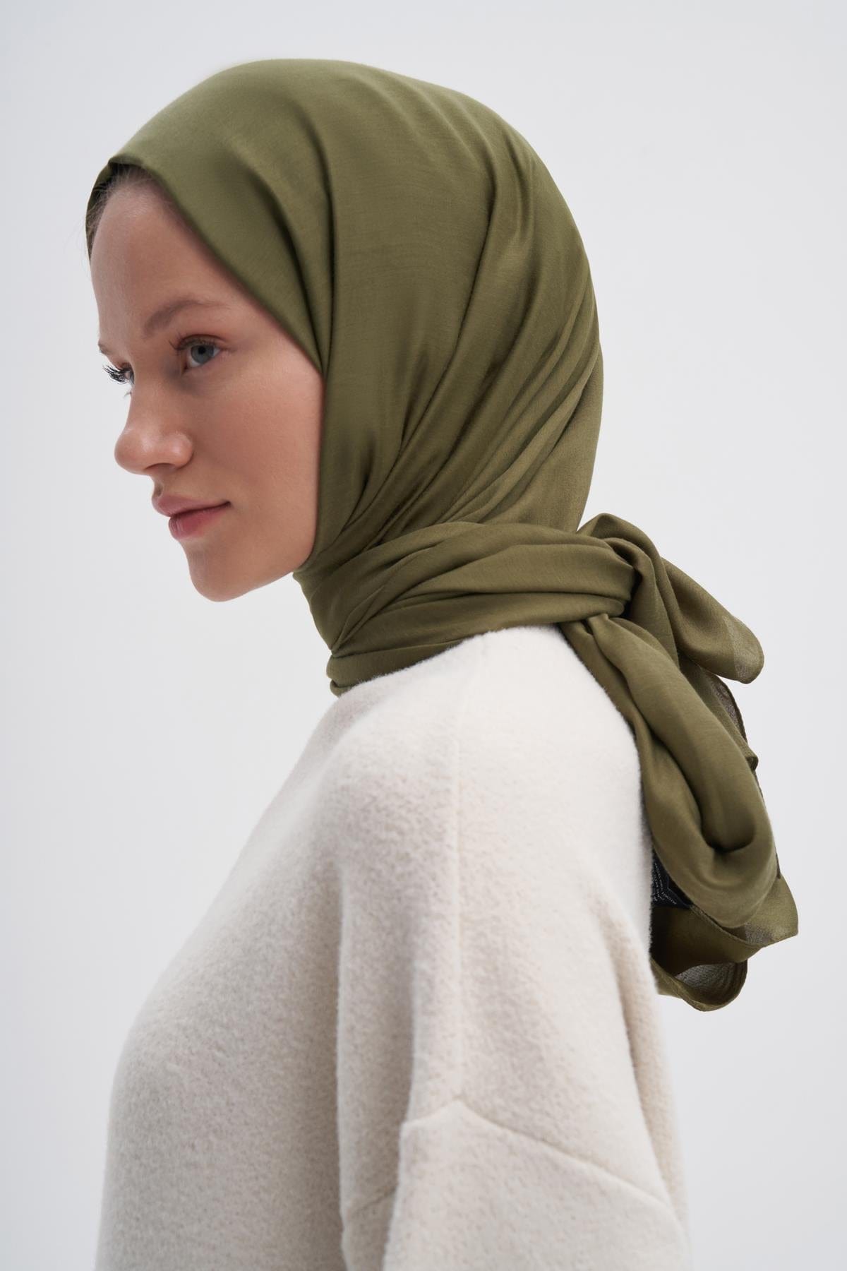 Chantouk Reversible Silk Scarf Olive Green