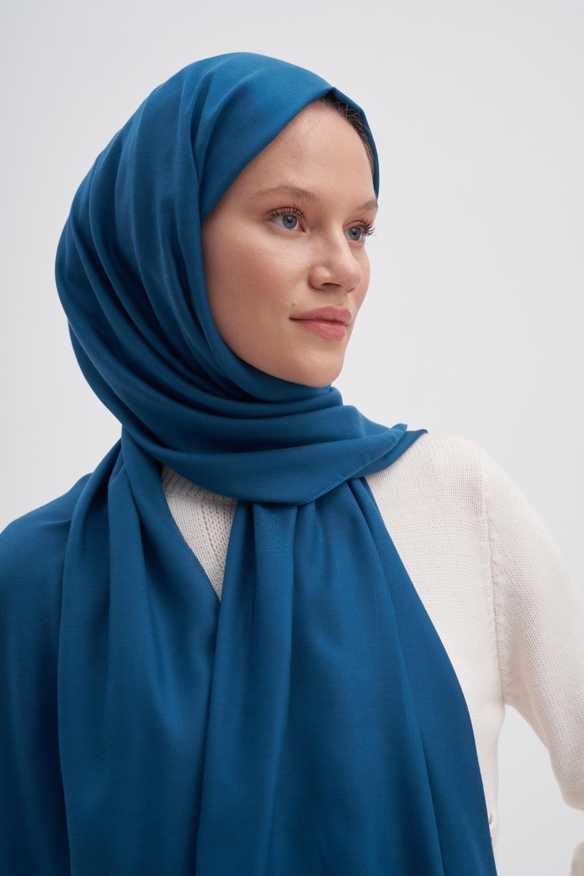 Chantouk Reversible Silk Scarf Petrol Blue
