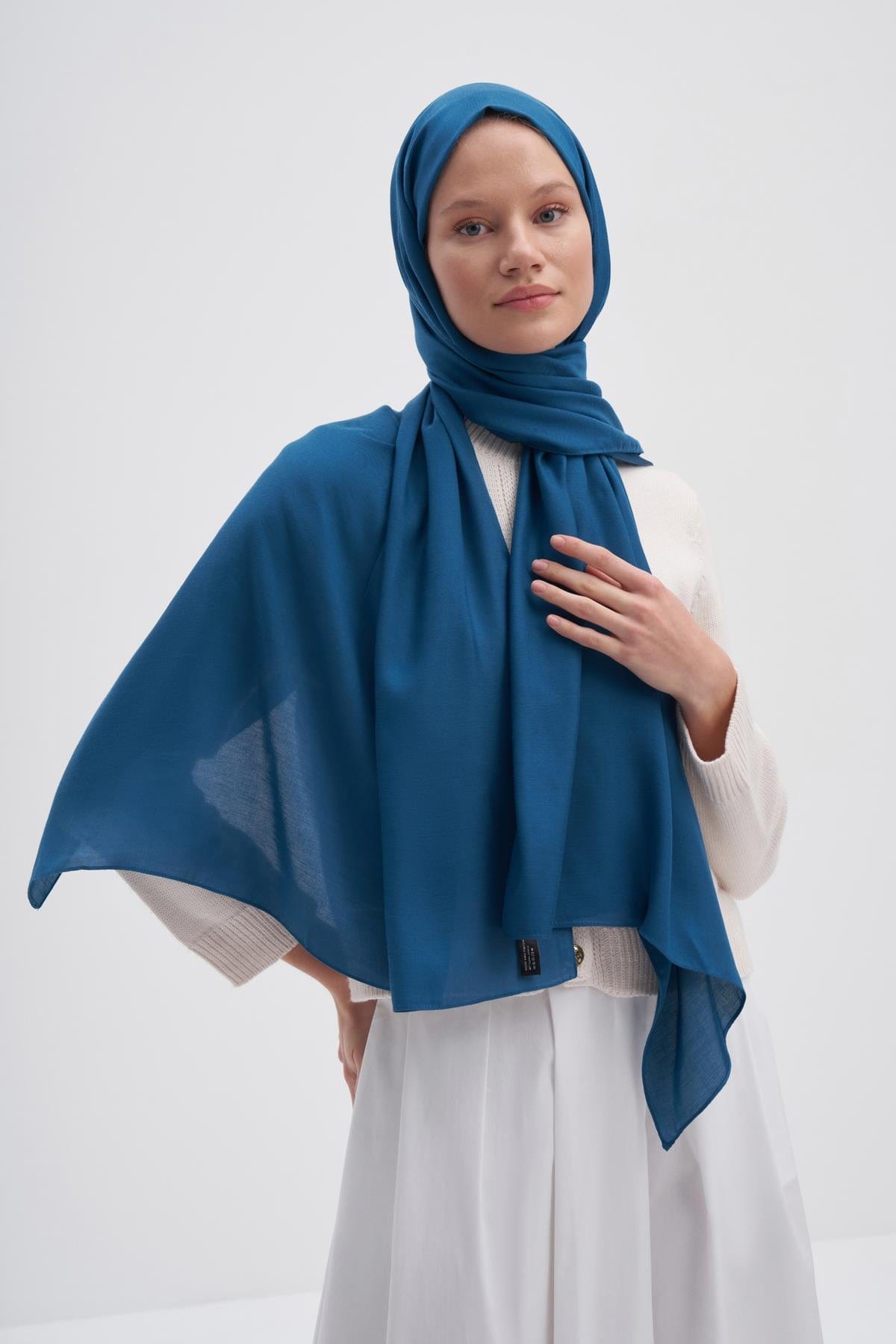 Chantouk Reversible Silk Scarf Petrol Blue