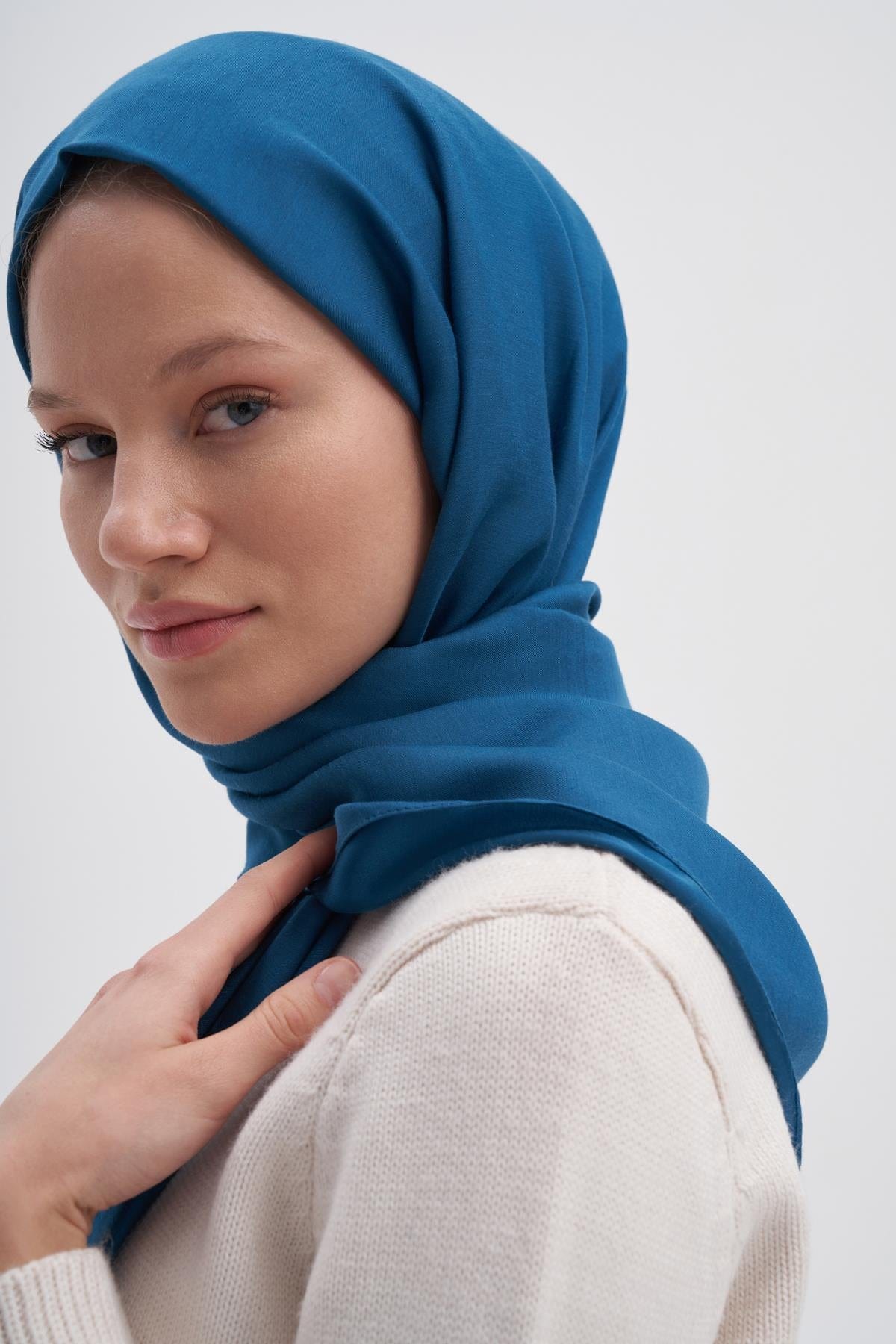 Chantouk Reversible Silk Scarf Petrol Blue