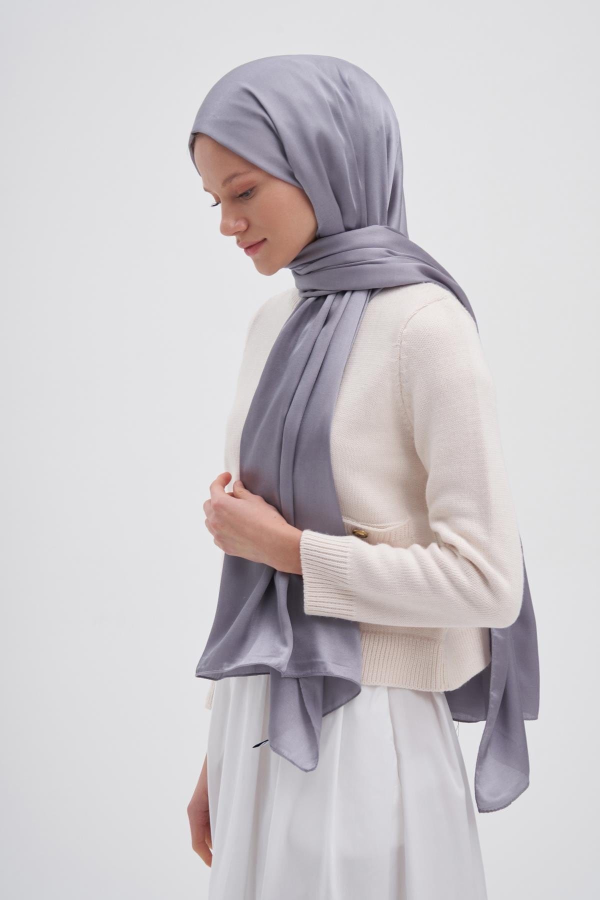 Chantouk Reversible Silk Scarf Silver Gray