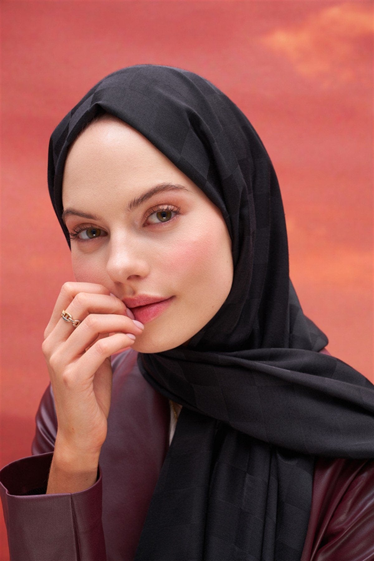 Checkered Jacquard Italian Silk Scarf Black