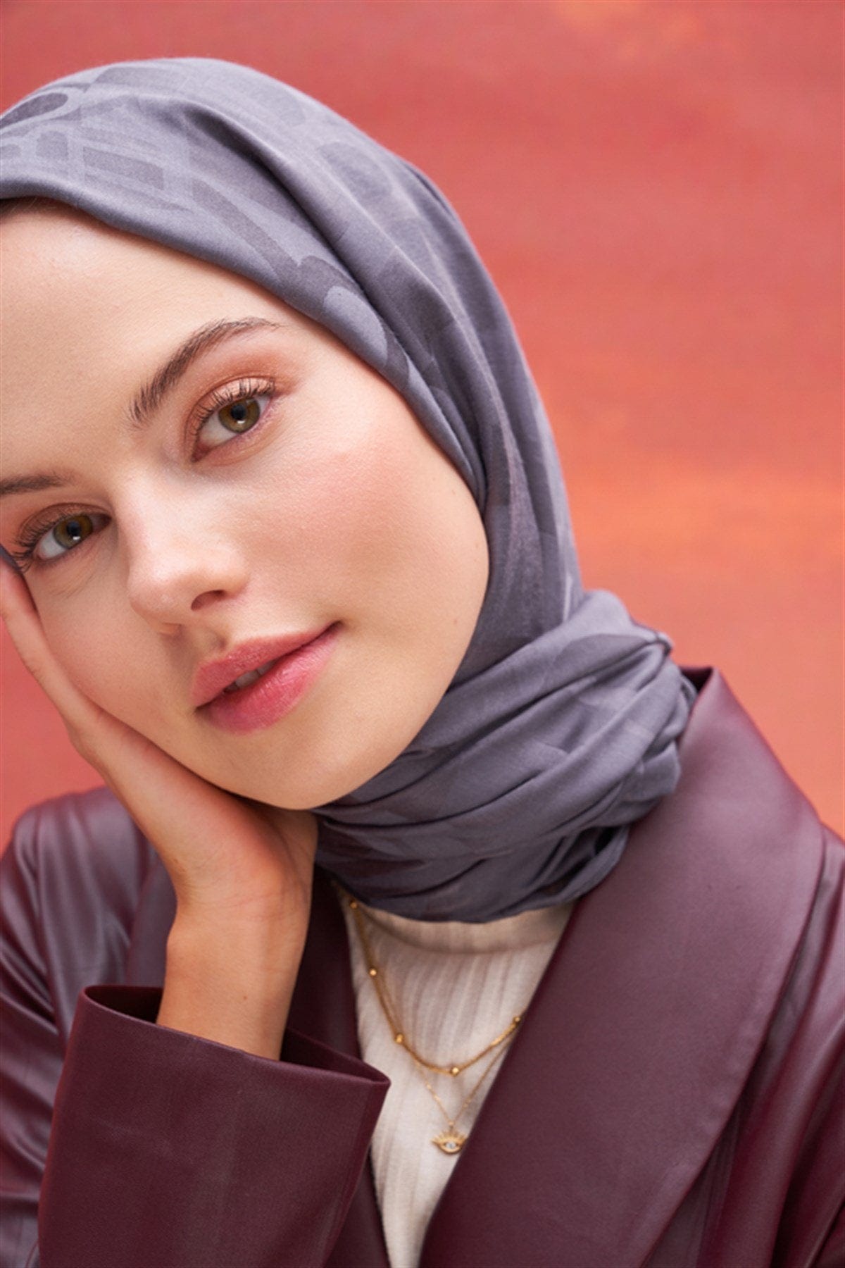 Checkered Jacquard Italian Silk Scarf Gray