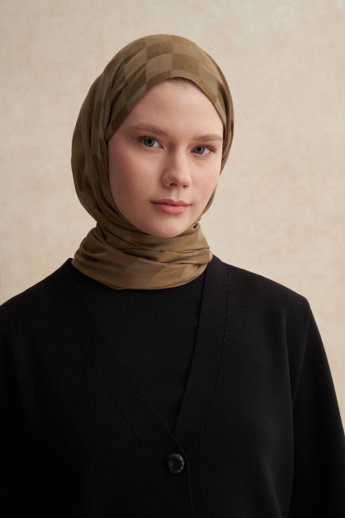 Checkered Jacquard Italian Silk Scarf Hazel