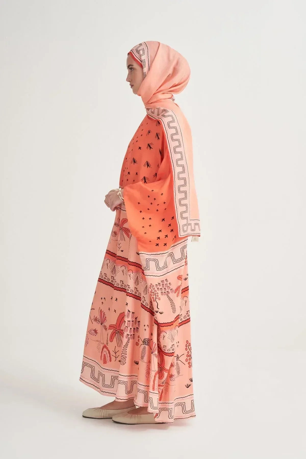 dora-premium-viscose-kaftan-coral-4455 - Carell Hijab