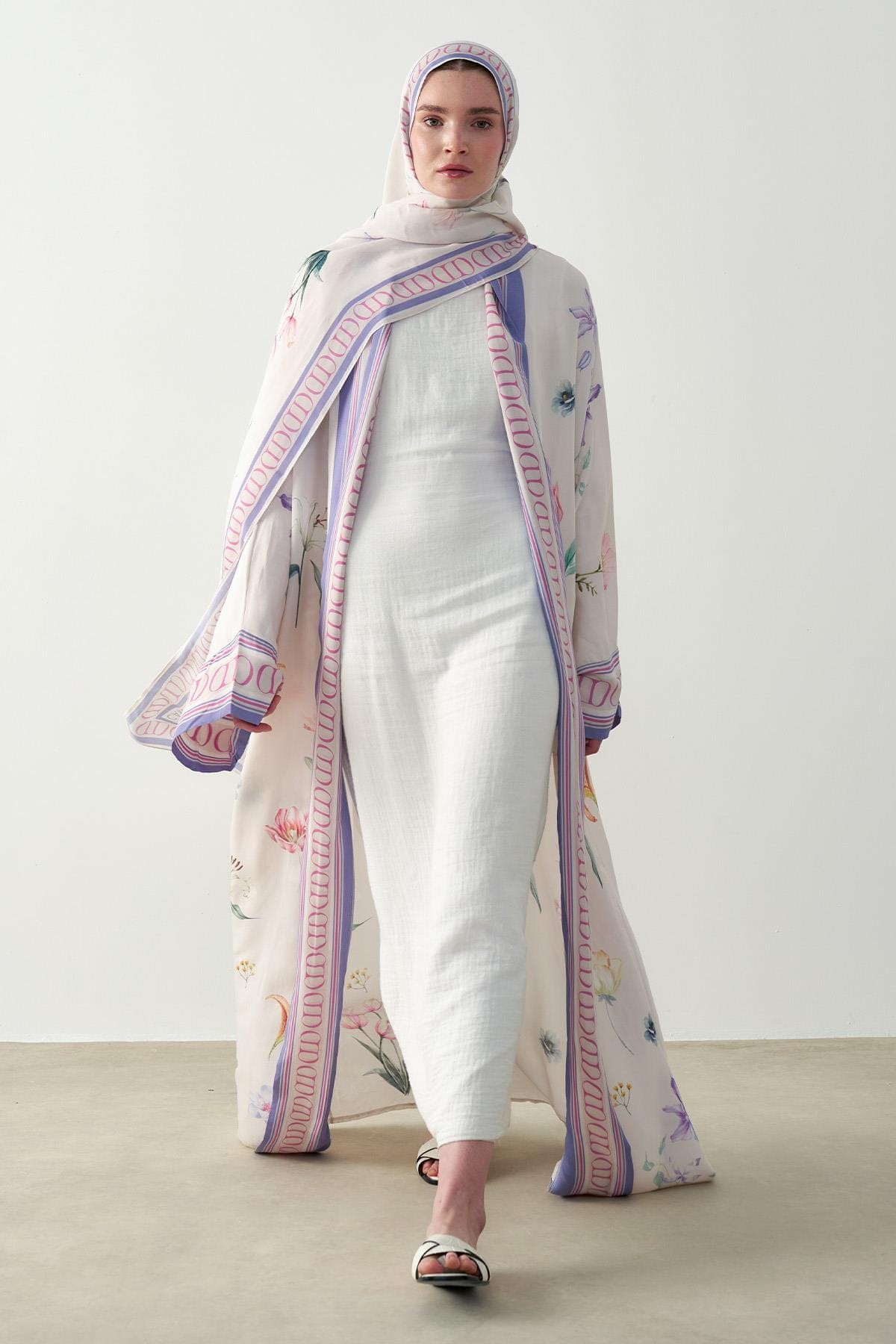 Dream Floral Viscose Abaya Cream