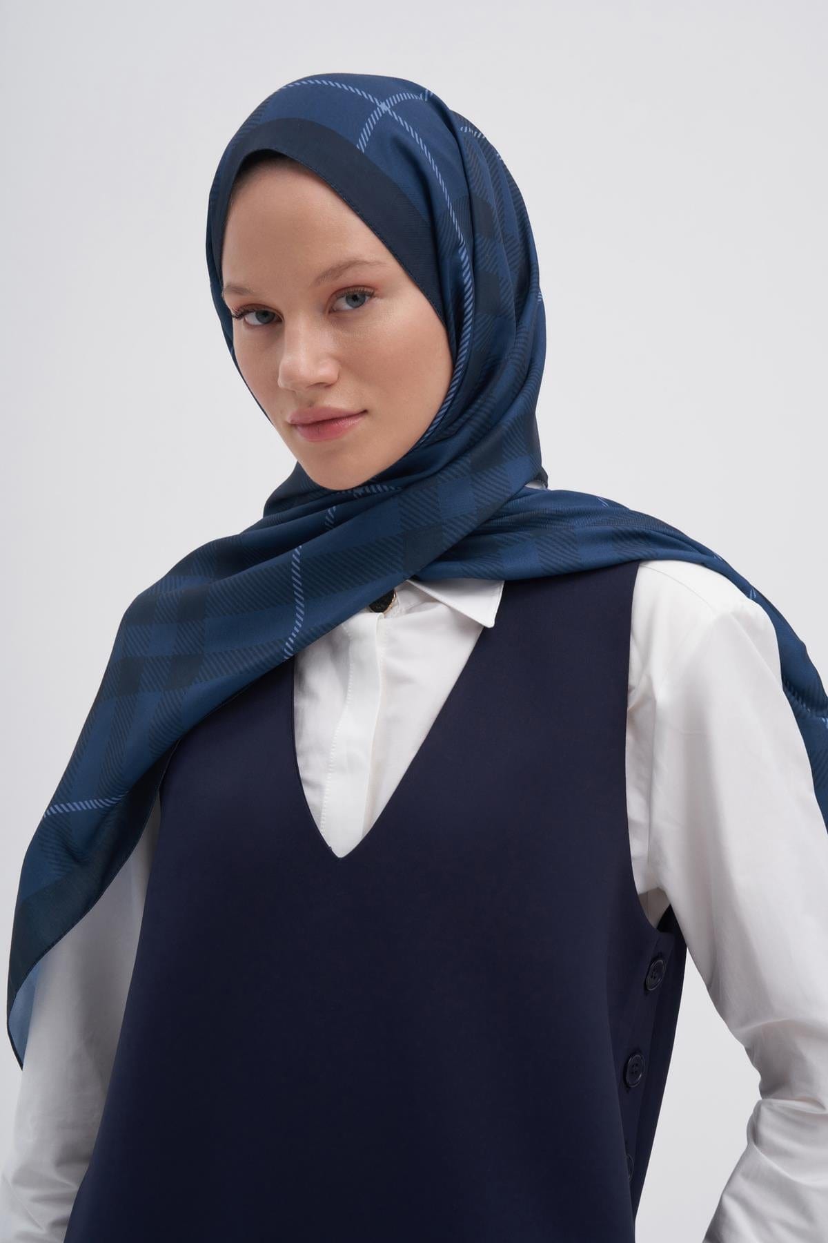 Echo Cuadros Cotton Scarf Blue