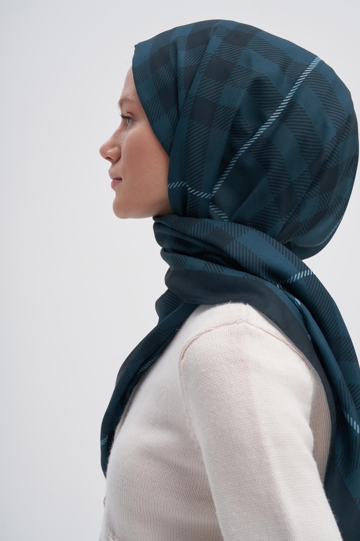 Echo Cuadros Cotton Scarf Petrol Blue