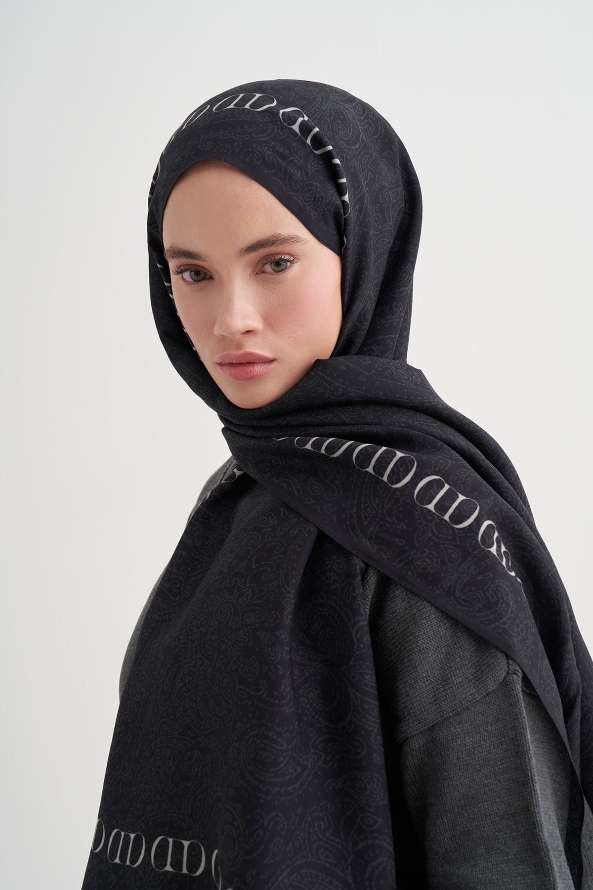 Elenora Monogram Viscose Scarf Black