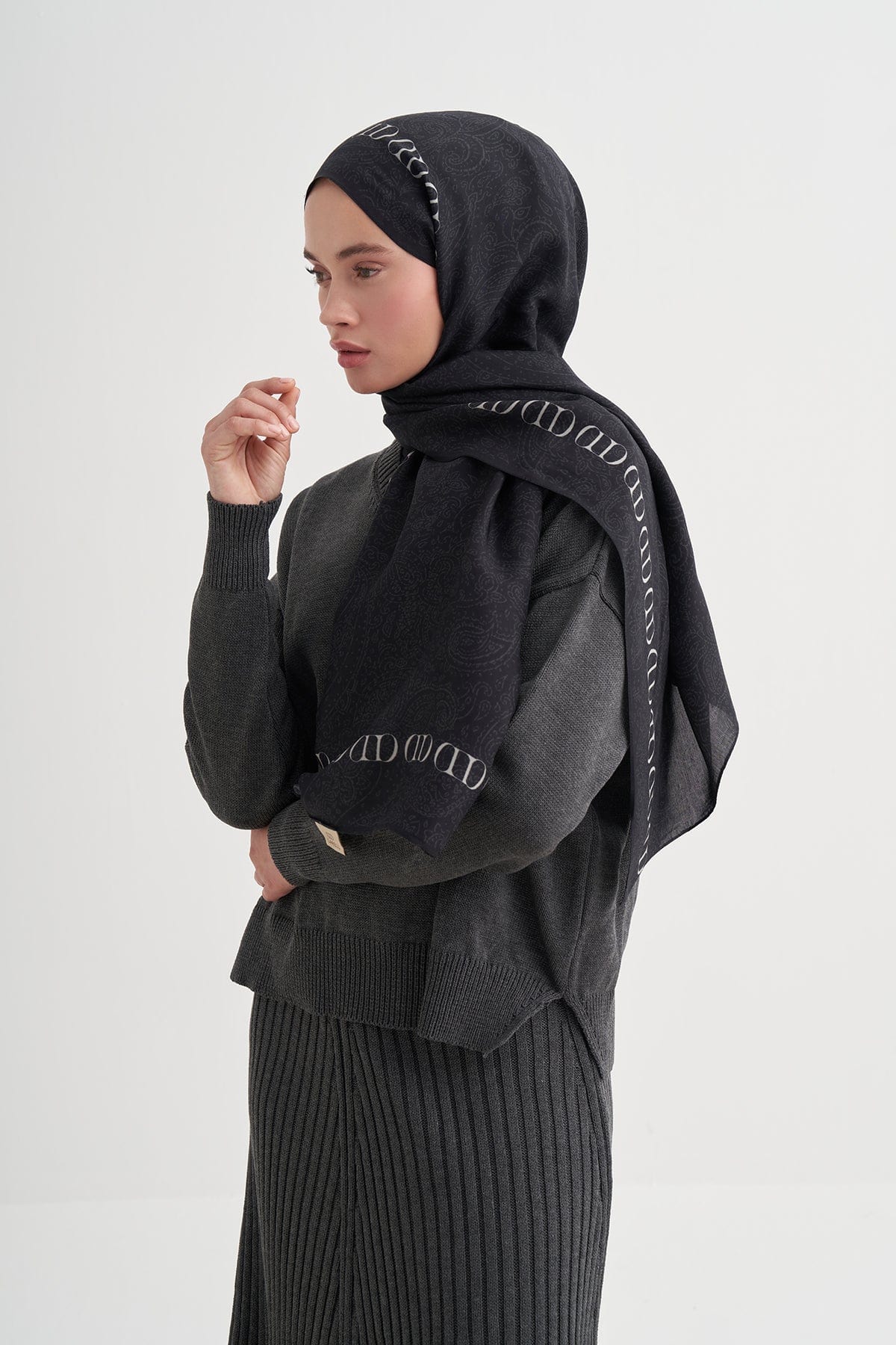 Elenora Monogram Viscose Scarf Black