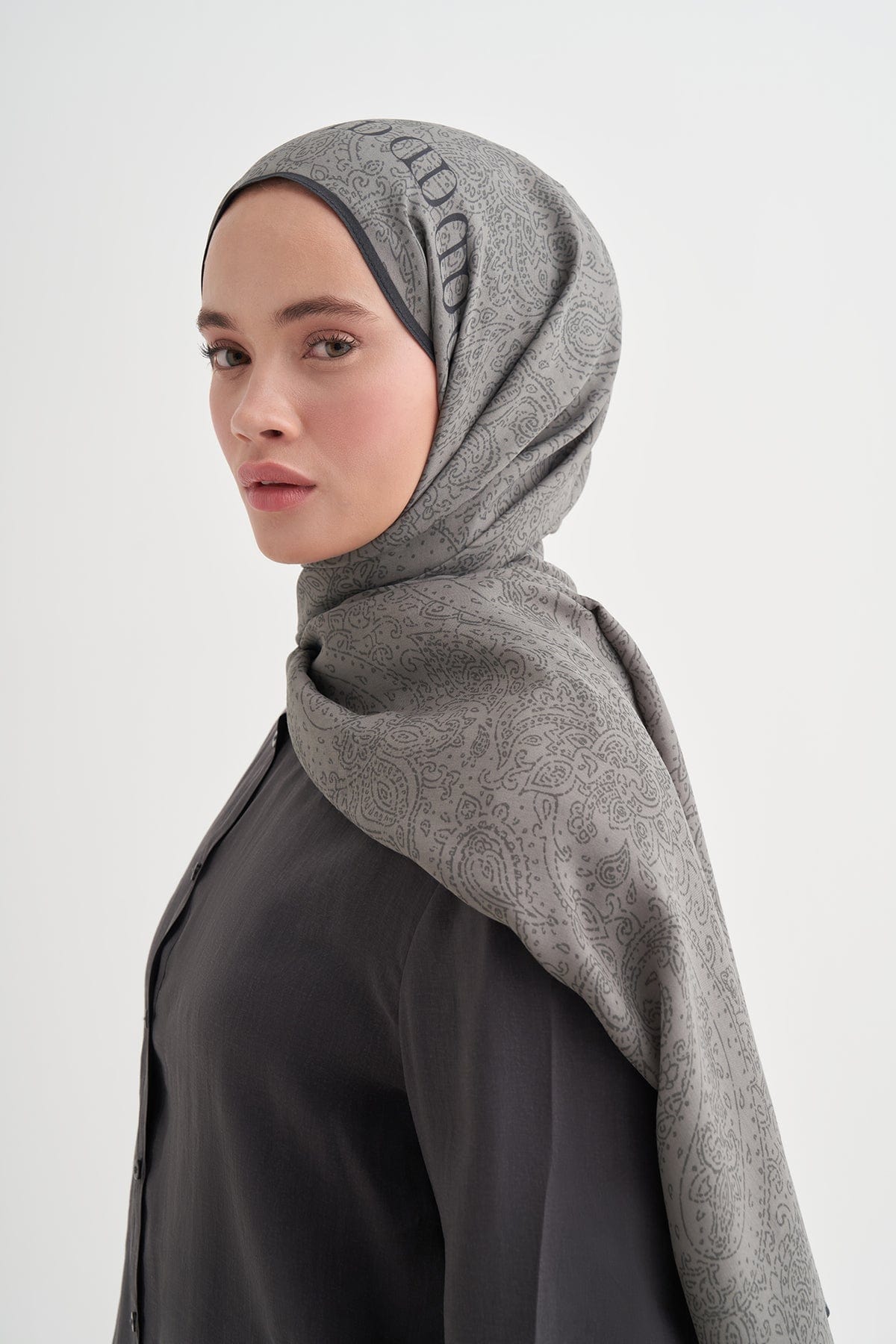 Elenora Monogram Viscose Scarf Gray