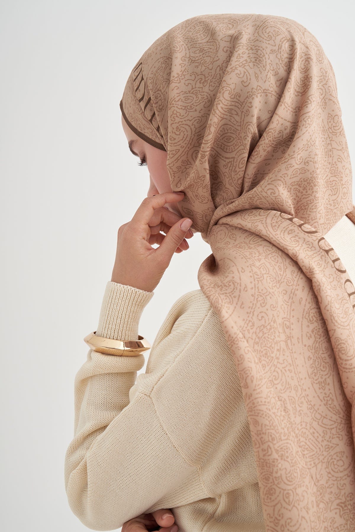 Elenora Monogram Viscose Scarf Milk Coffee