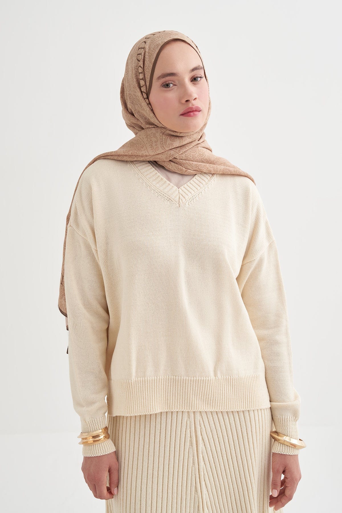 Elenora Monogram Viscose Scarf Milk Coffee